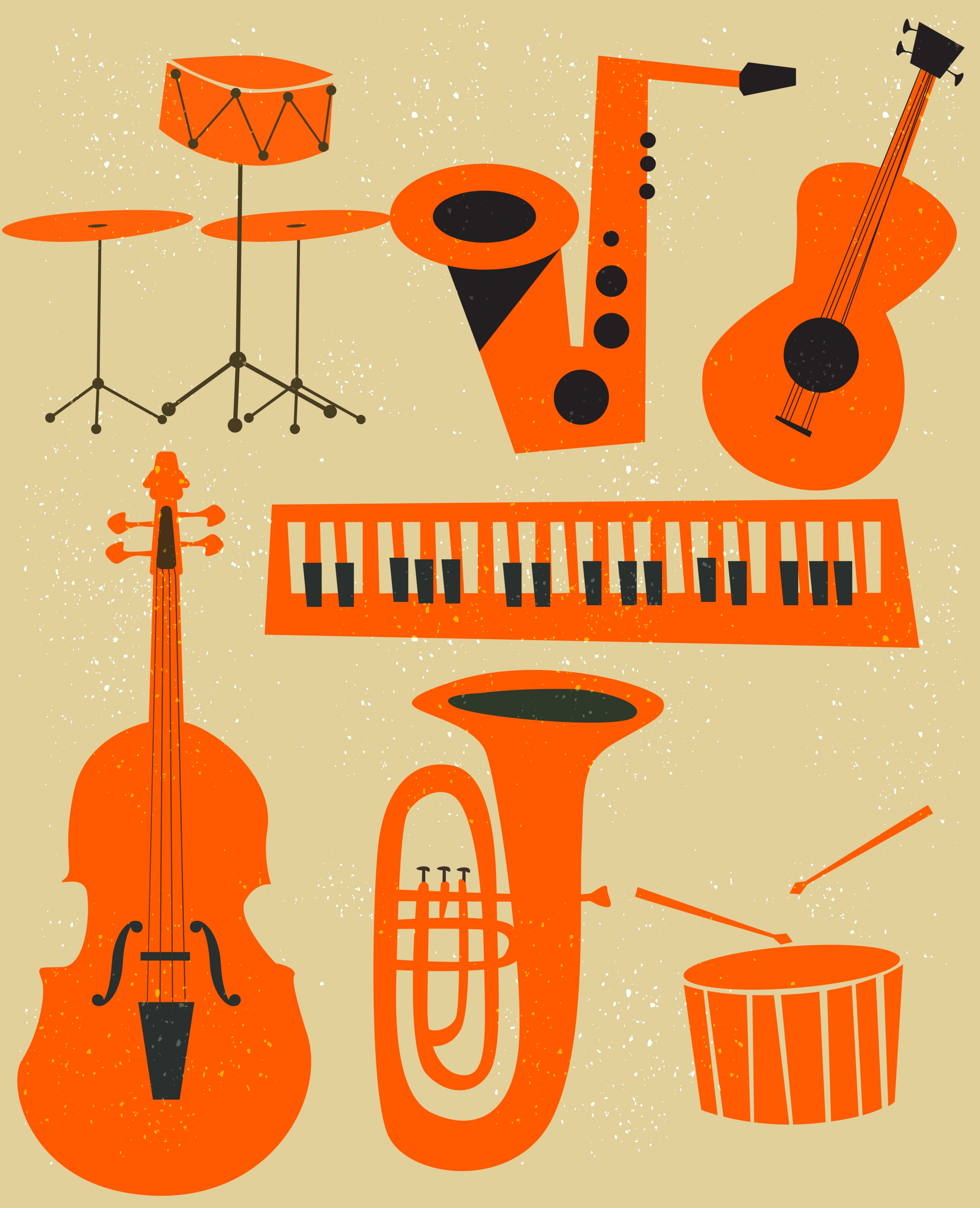 music instruments icons classical orange design