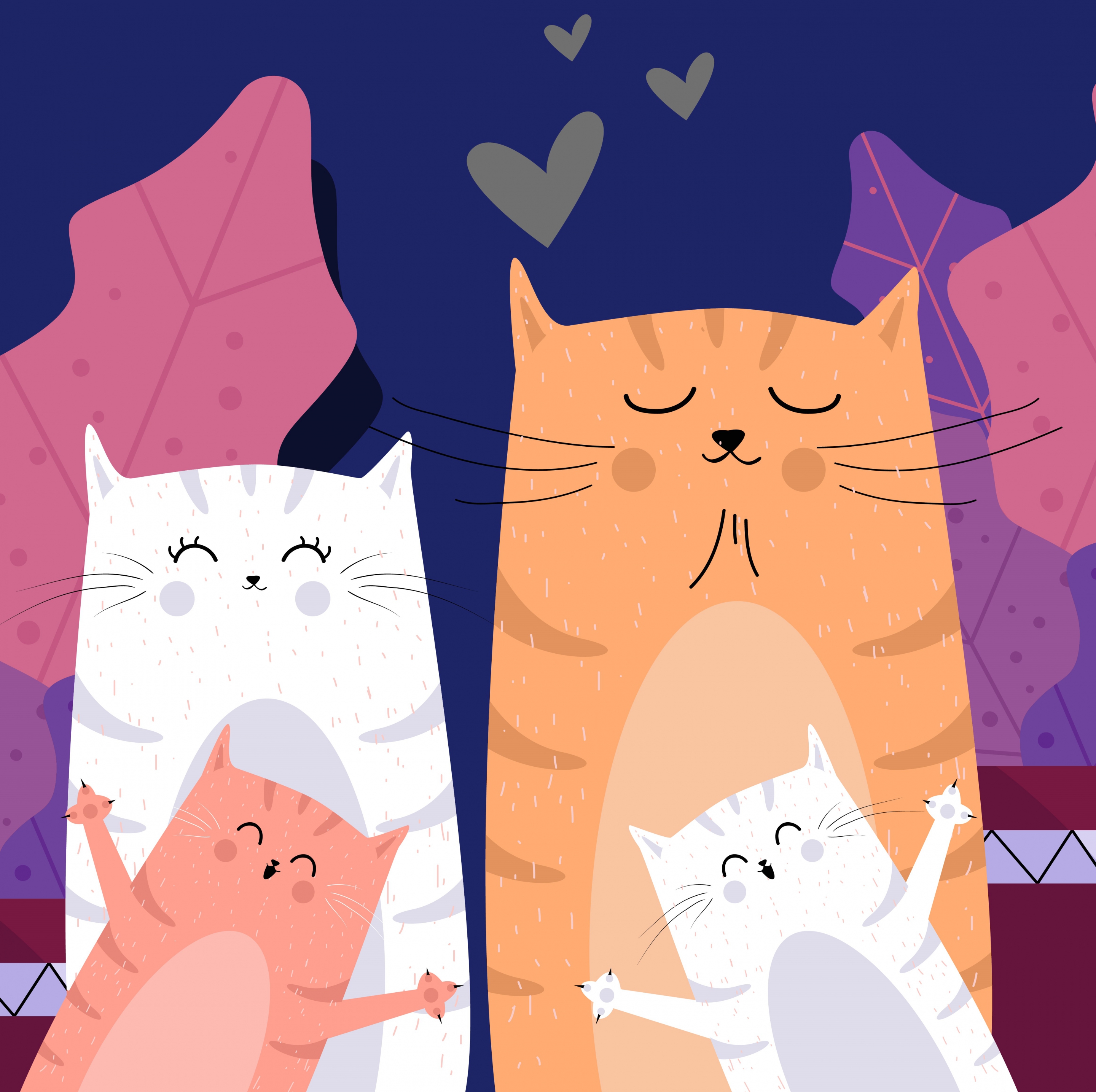 cat family background cute cartoon characters design