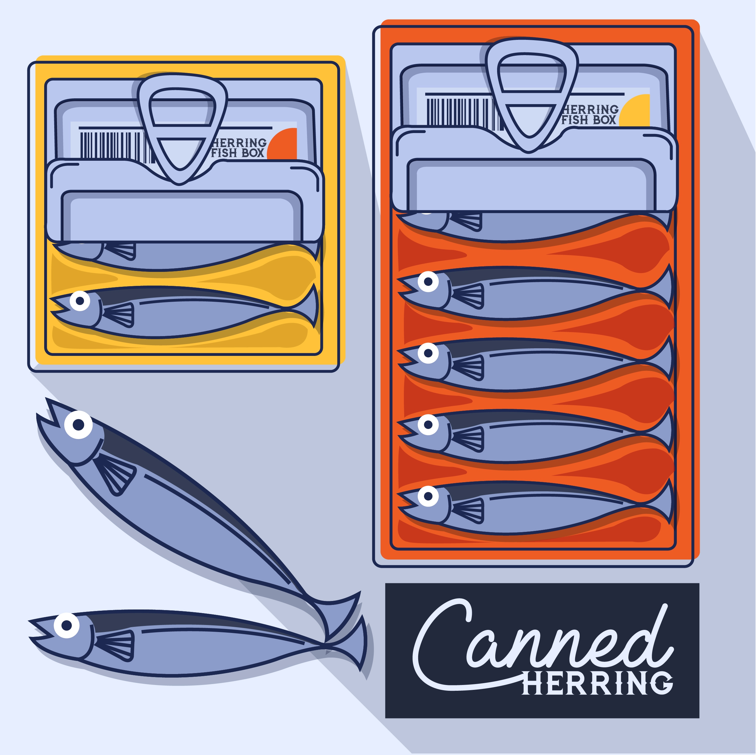 canned herring advertisement colored flat design