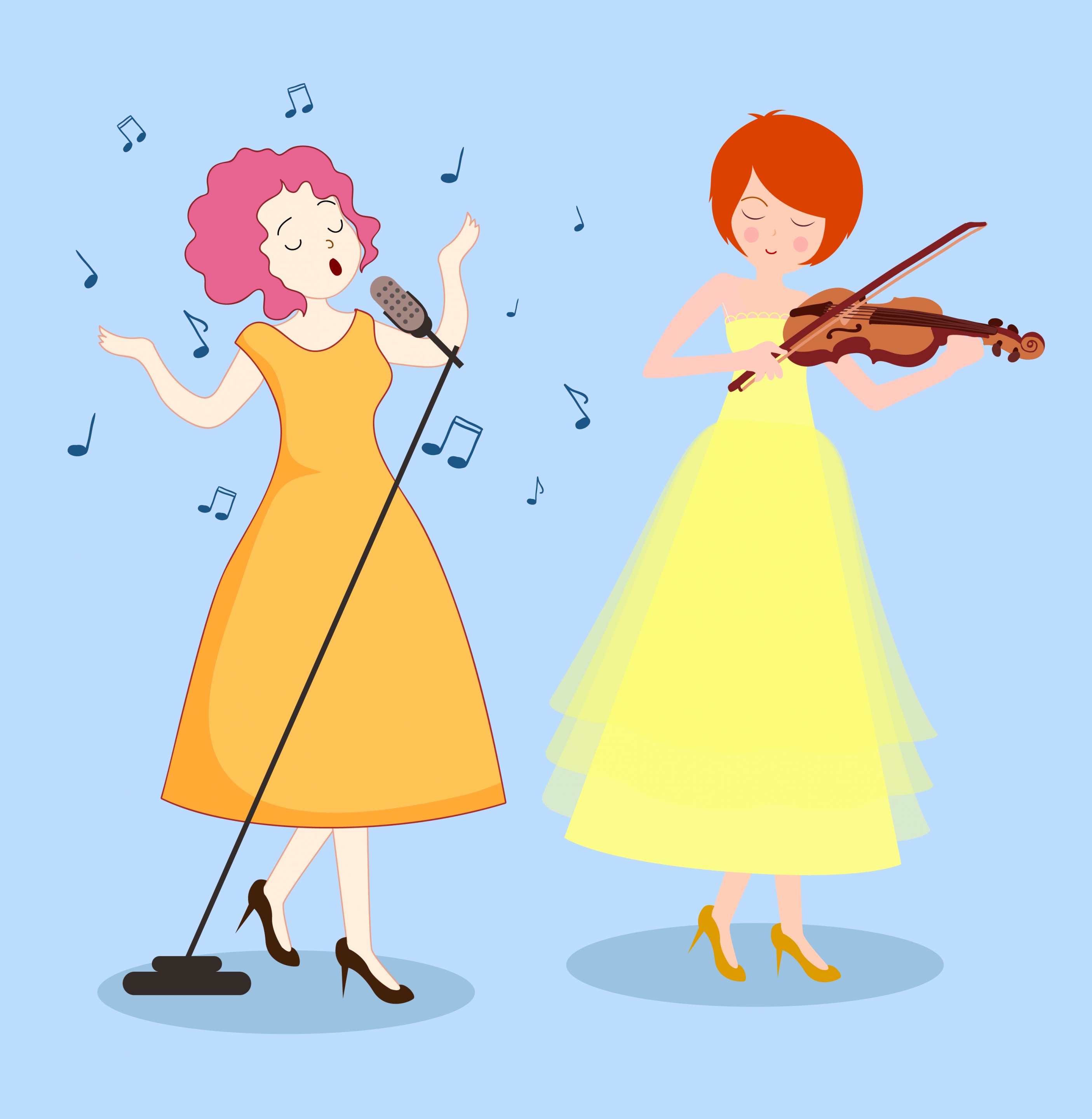 female singer icons colored cartoon character