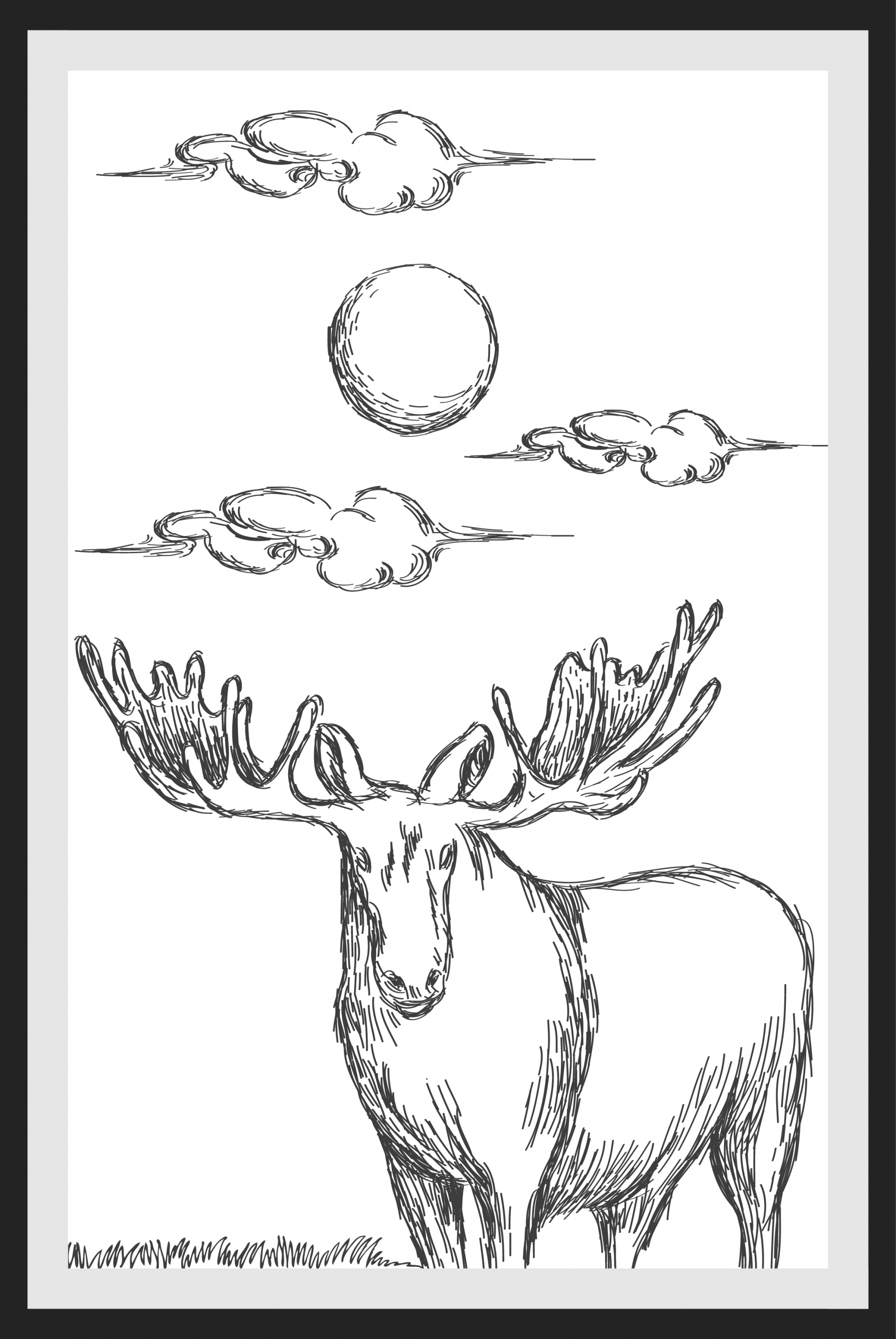 wild nature drawing reindeer sun cloud handdrawn sketch