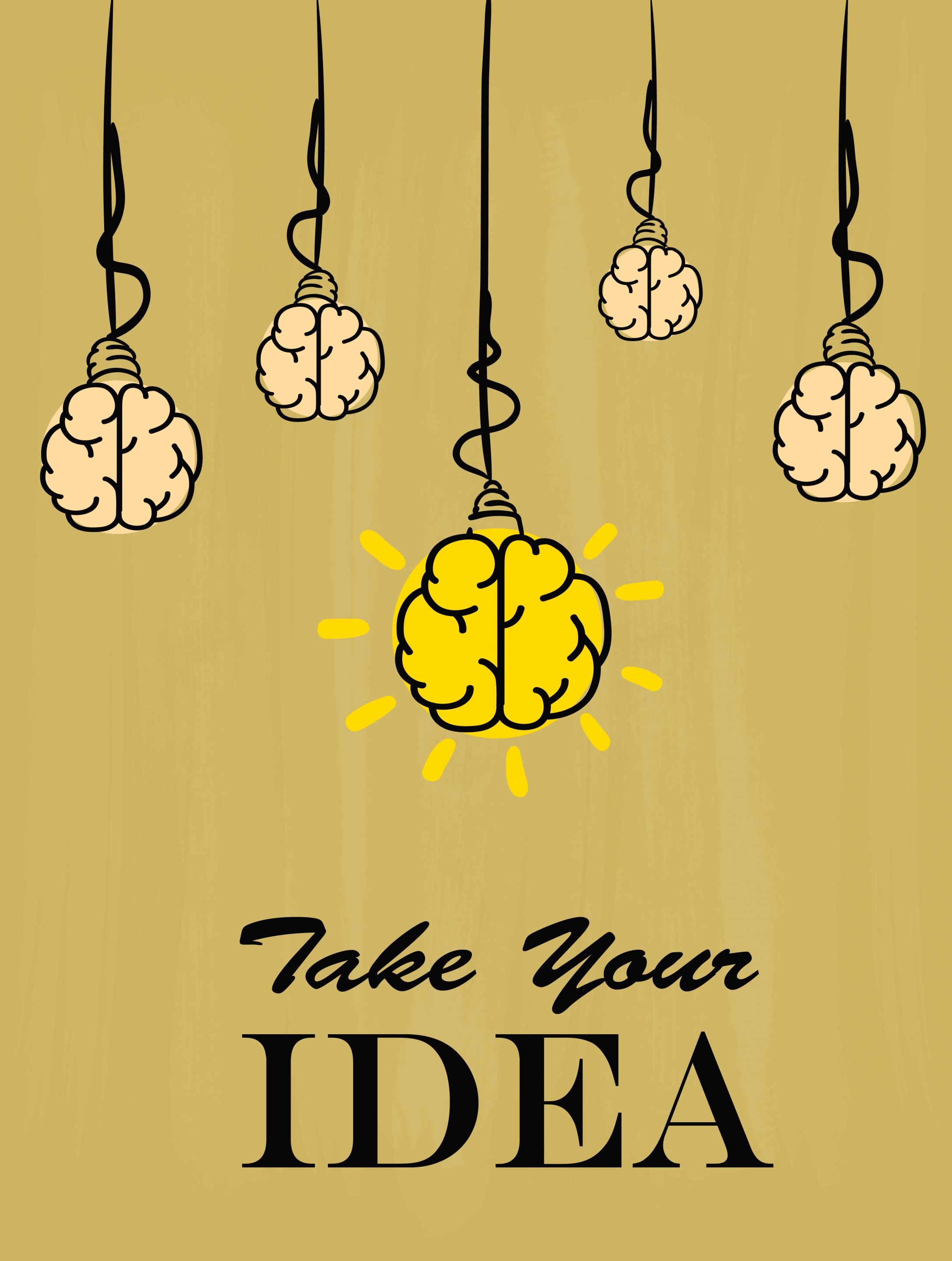 idea concept banner lightbulbs brain icons handdrawn design