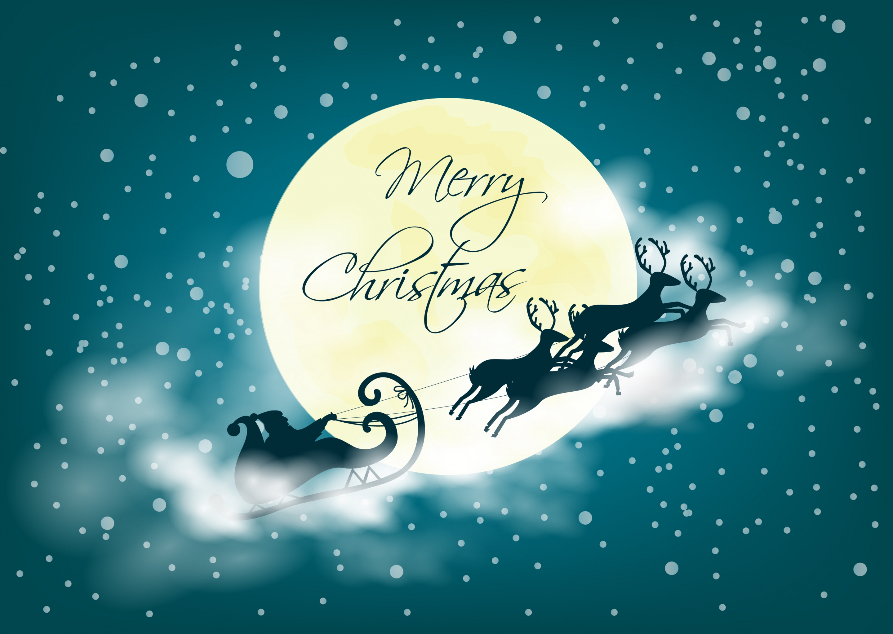 christmas background santa reindeer moonlight icons bokeh design