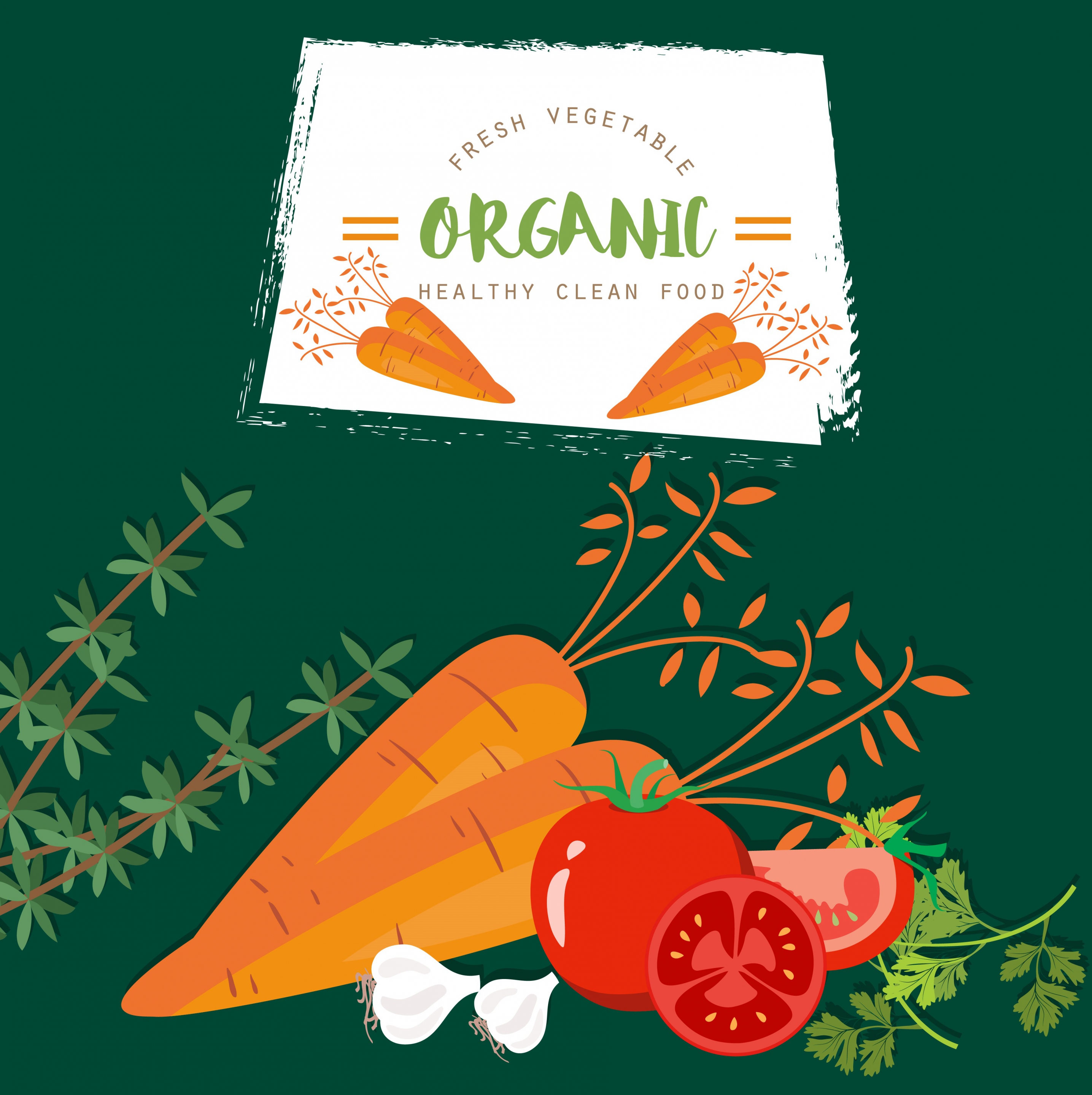 organic vegetable advertising carrot tomato garlic icons