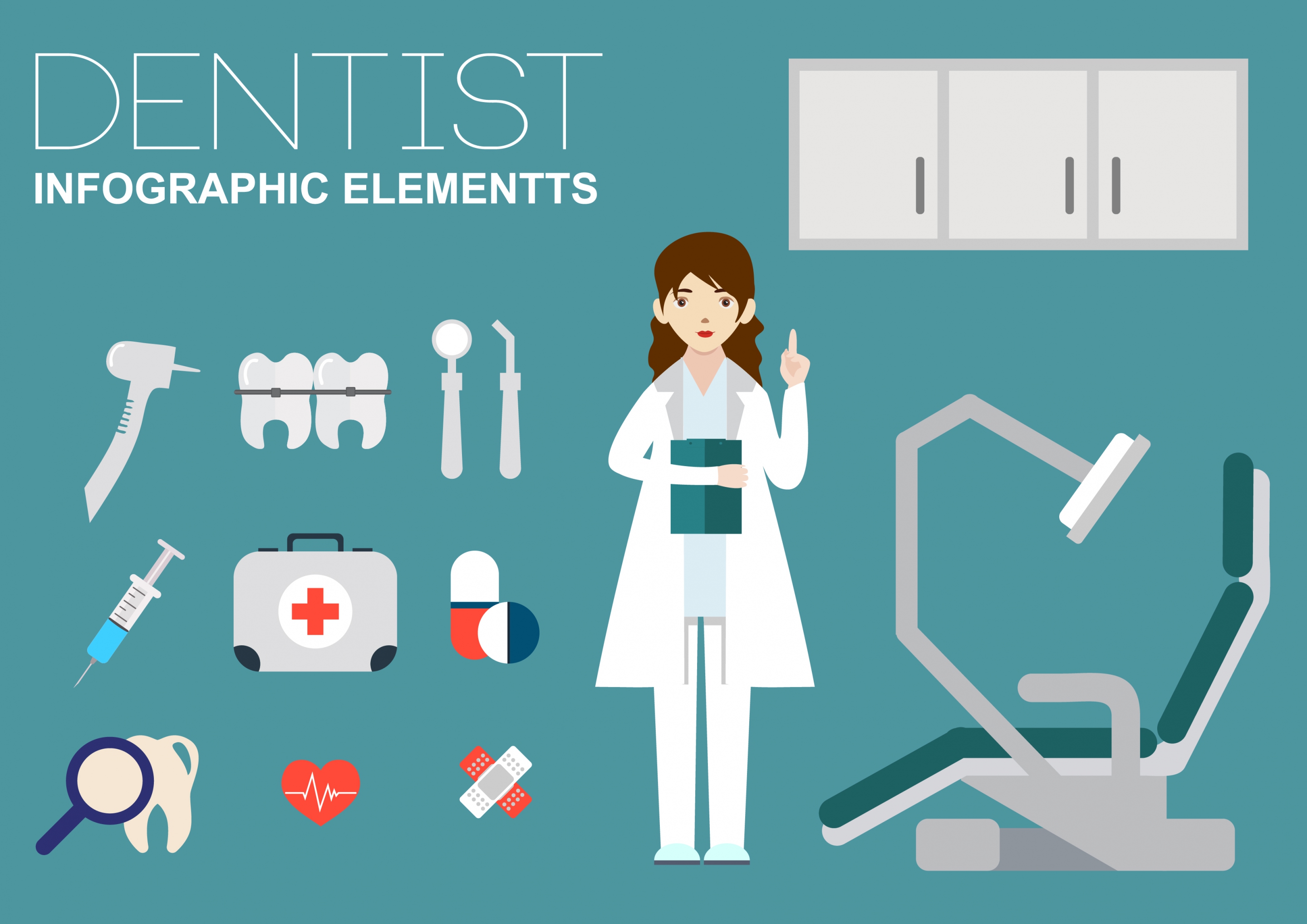 dentist design elements human tools icons flat design