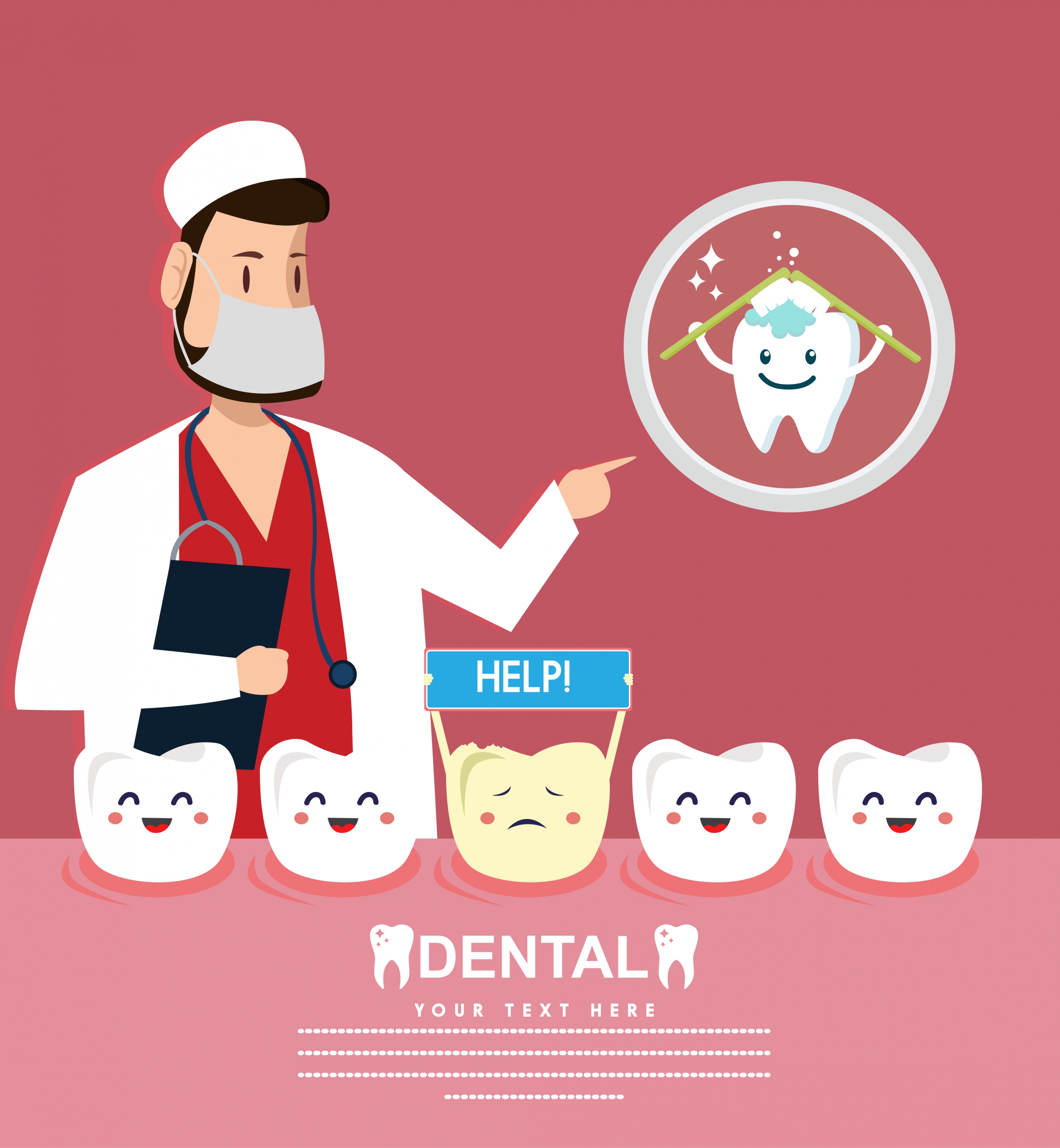 dental banner dentist tooth icons cute stylized design