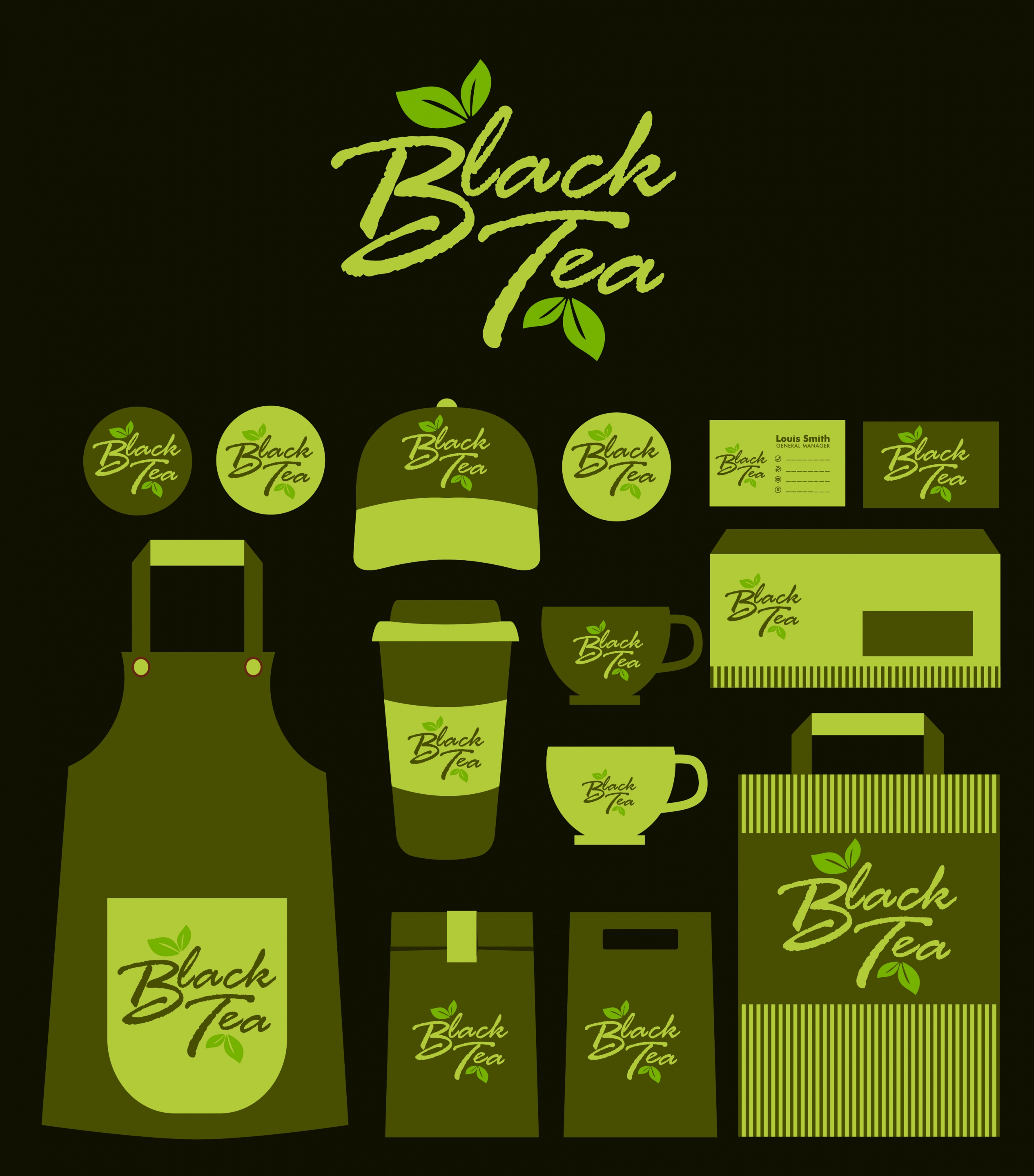 black tea brand identity sets dark green design