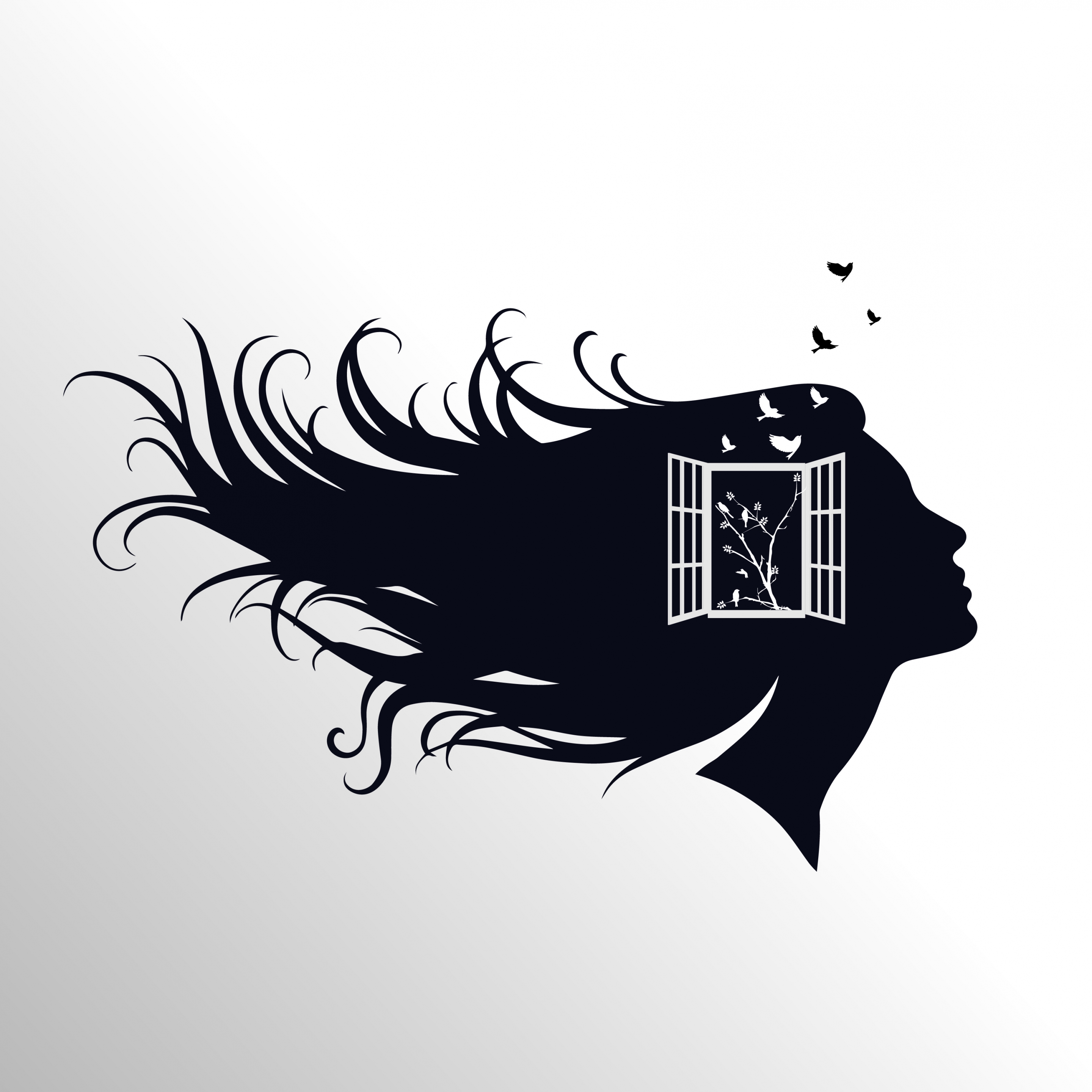 woman head background black silhouette window decoration