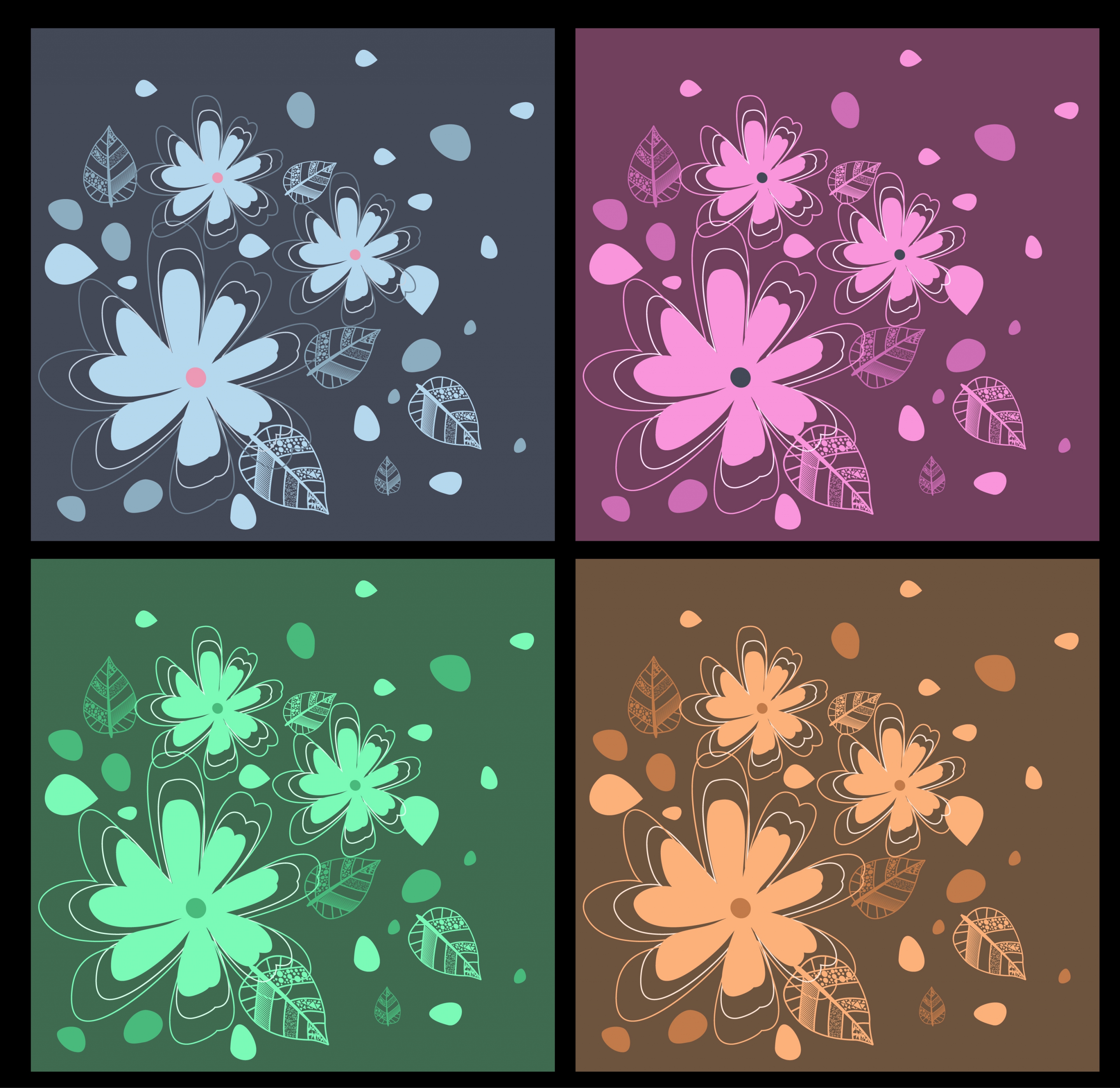 floral decor background sets flat hand drawn design