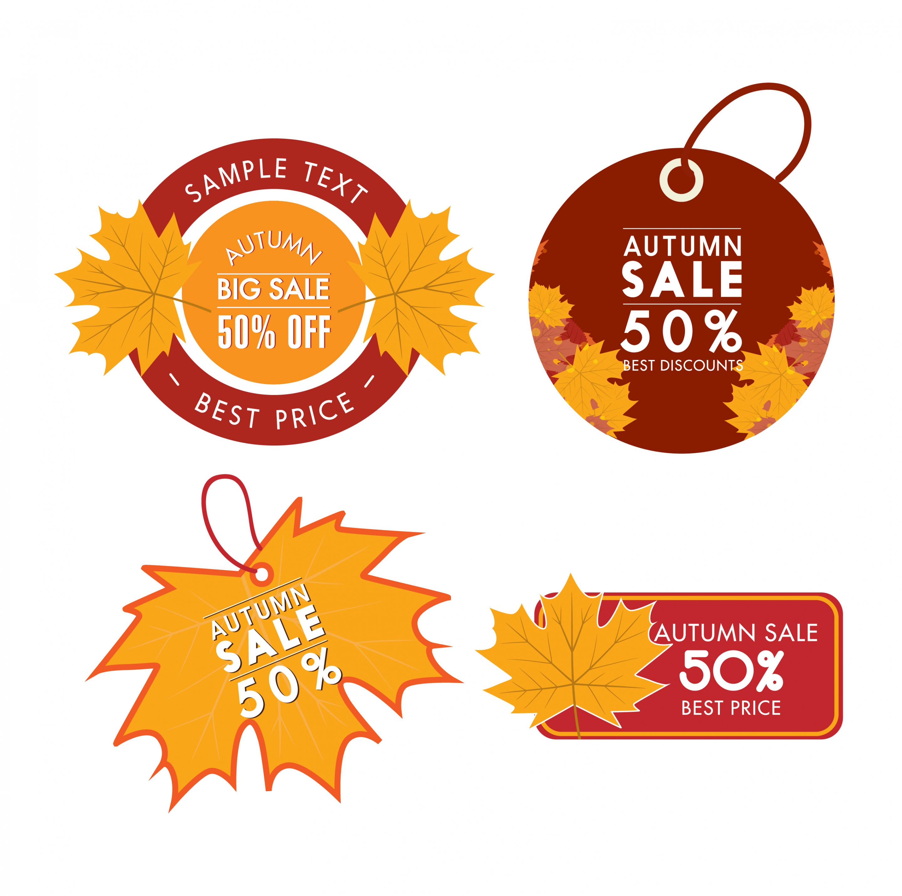 autumn sales tags collection yellow leaves decoration