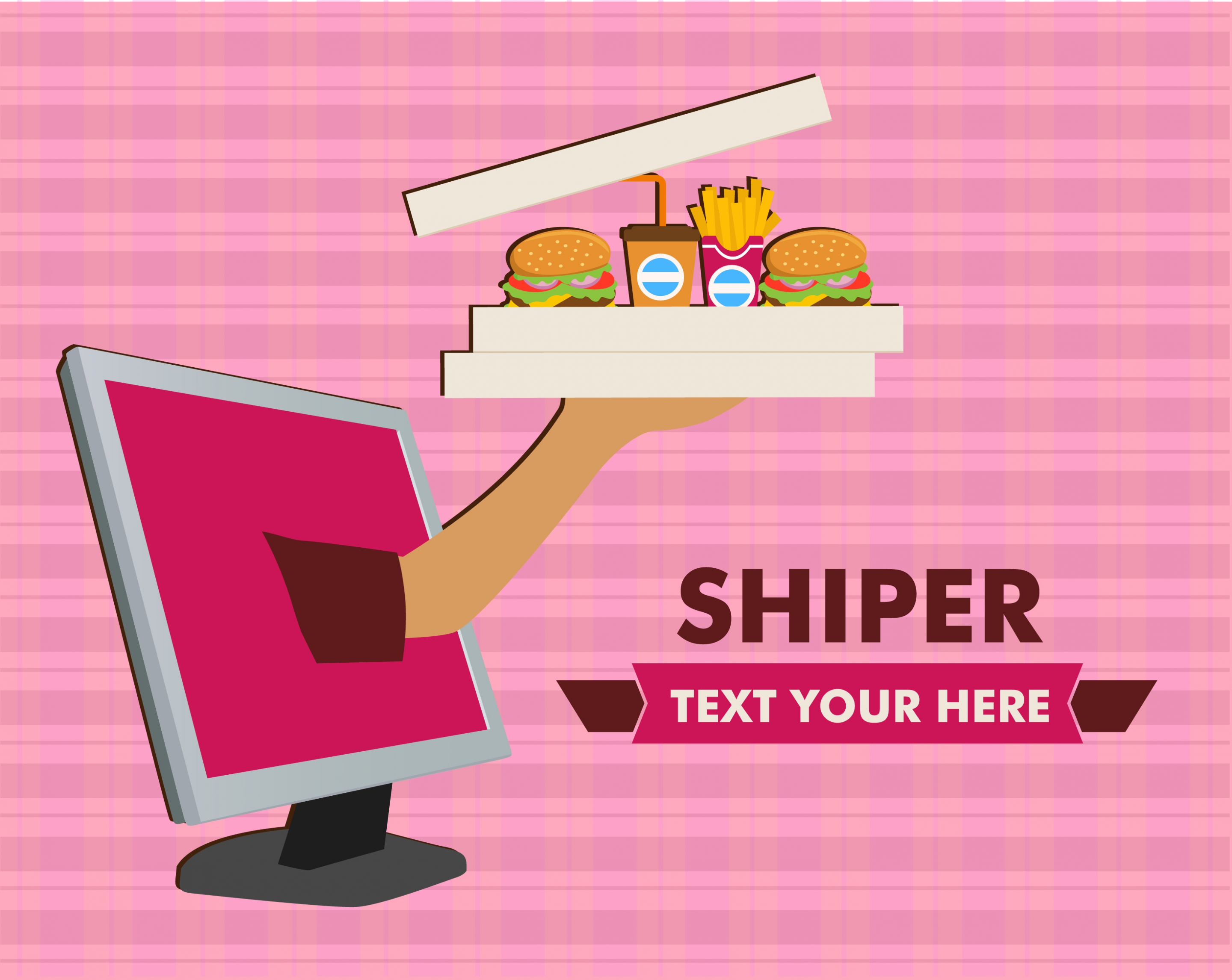 hand shipping banner computer fast food icons ornament