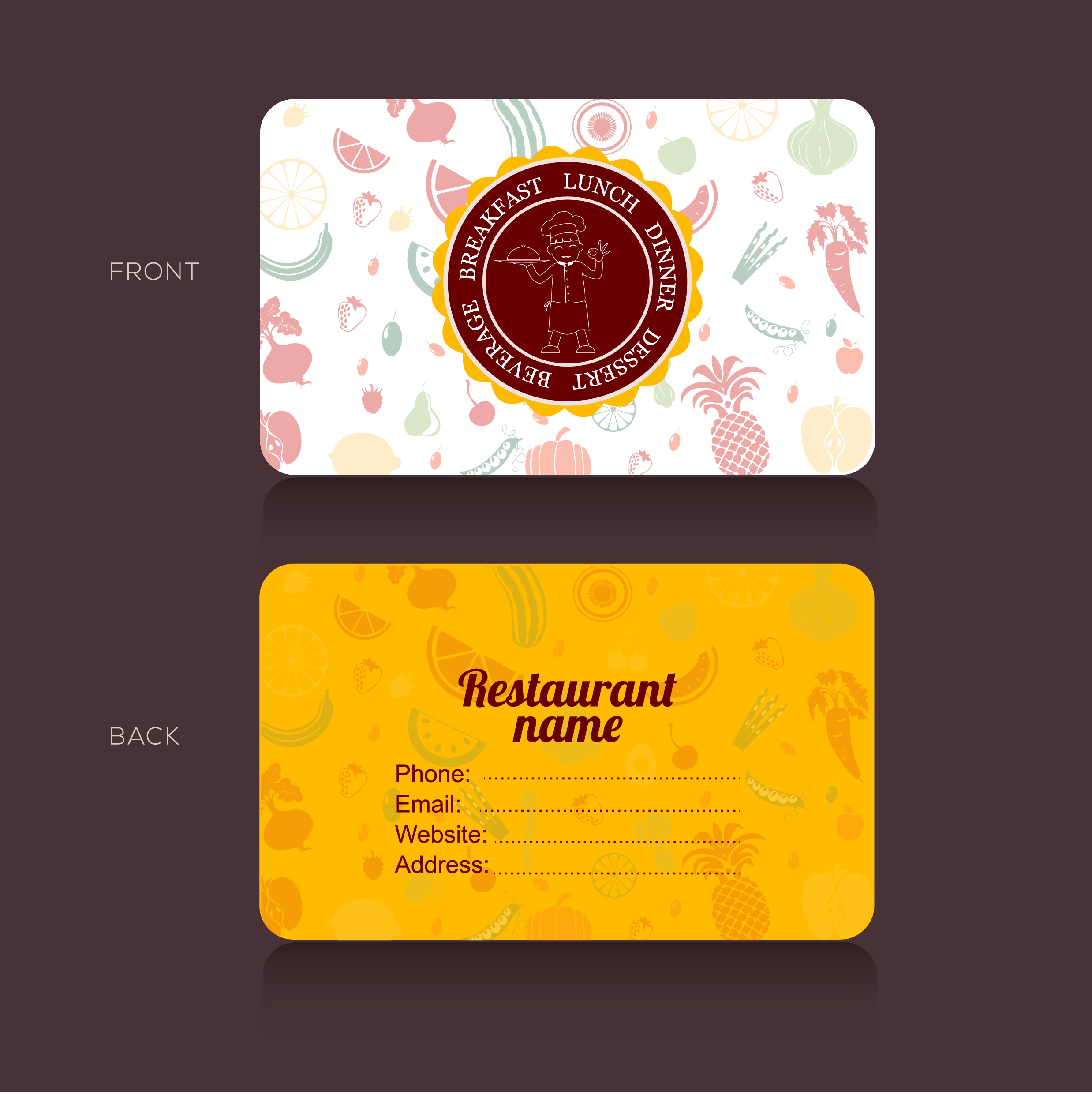 restaurant name card template food icons vignette ornament