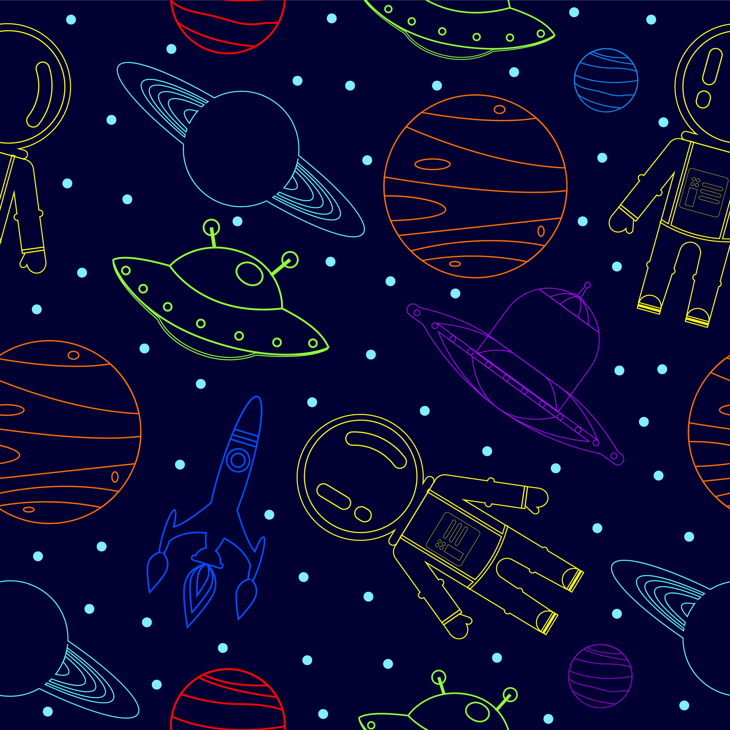 space background colored repeating icons sketch