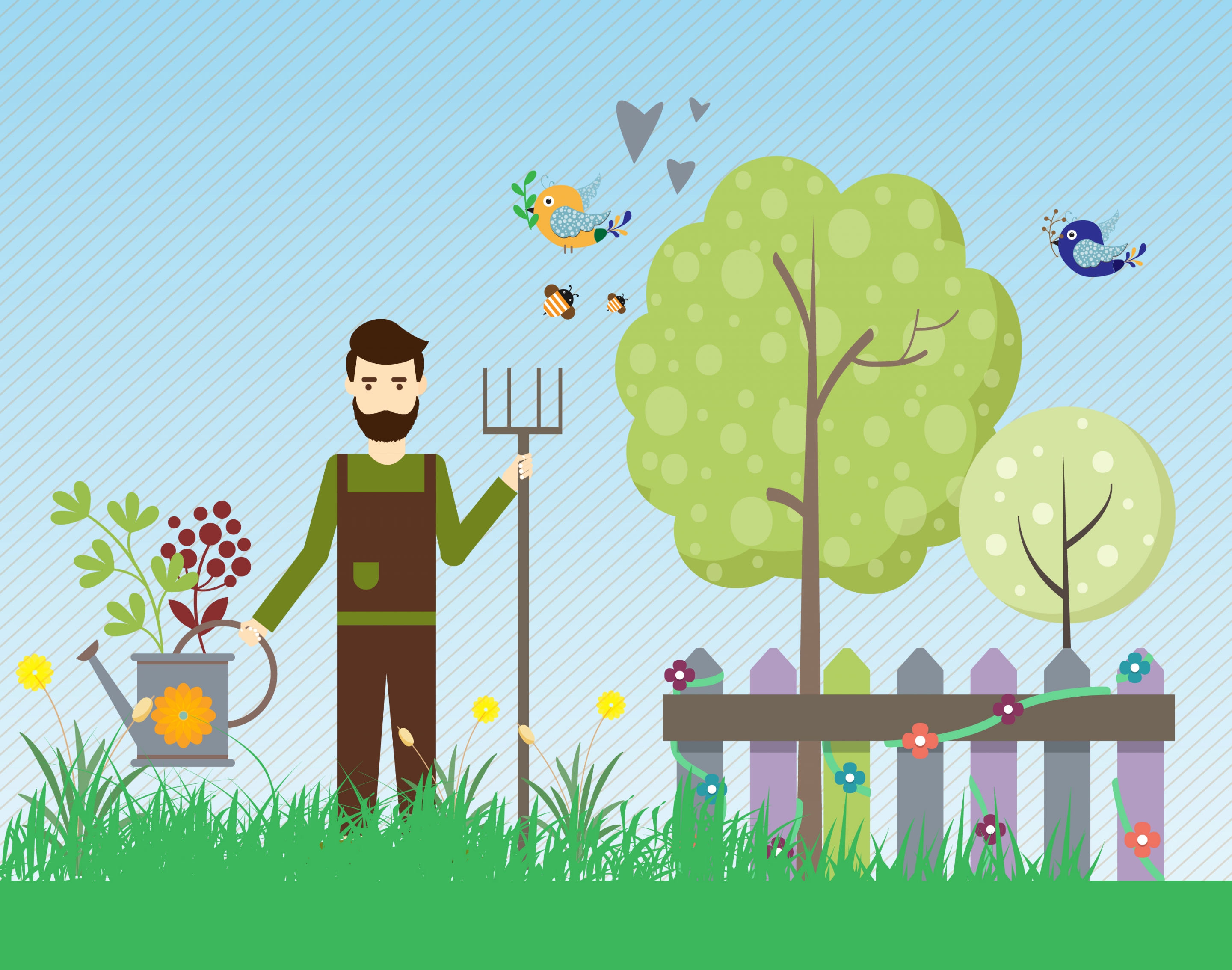 gardening theme man with tools decoration colorful design