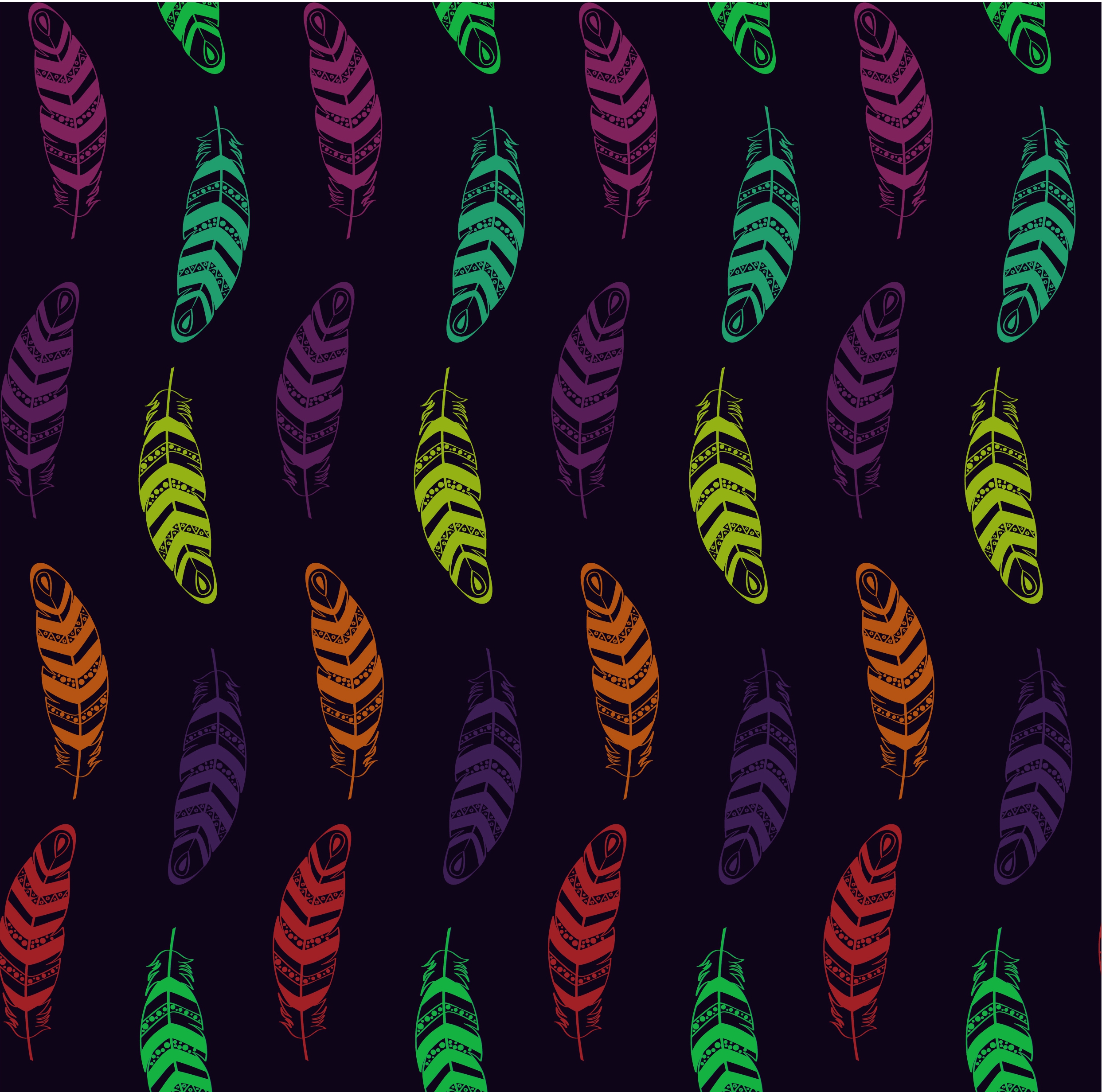 colorful feathers pattern repeating curved design style