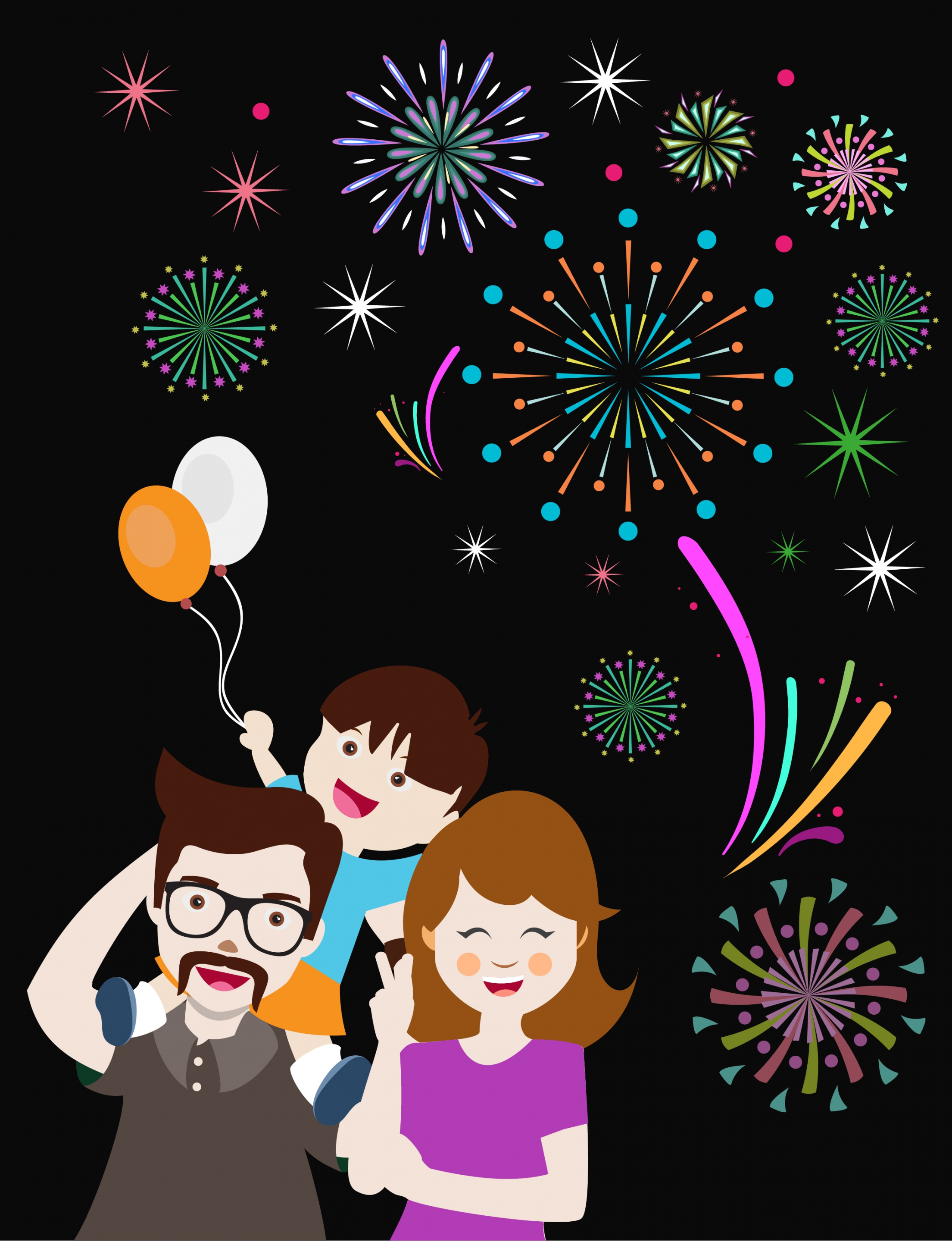 fireworks background design happy family decoration