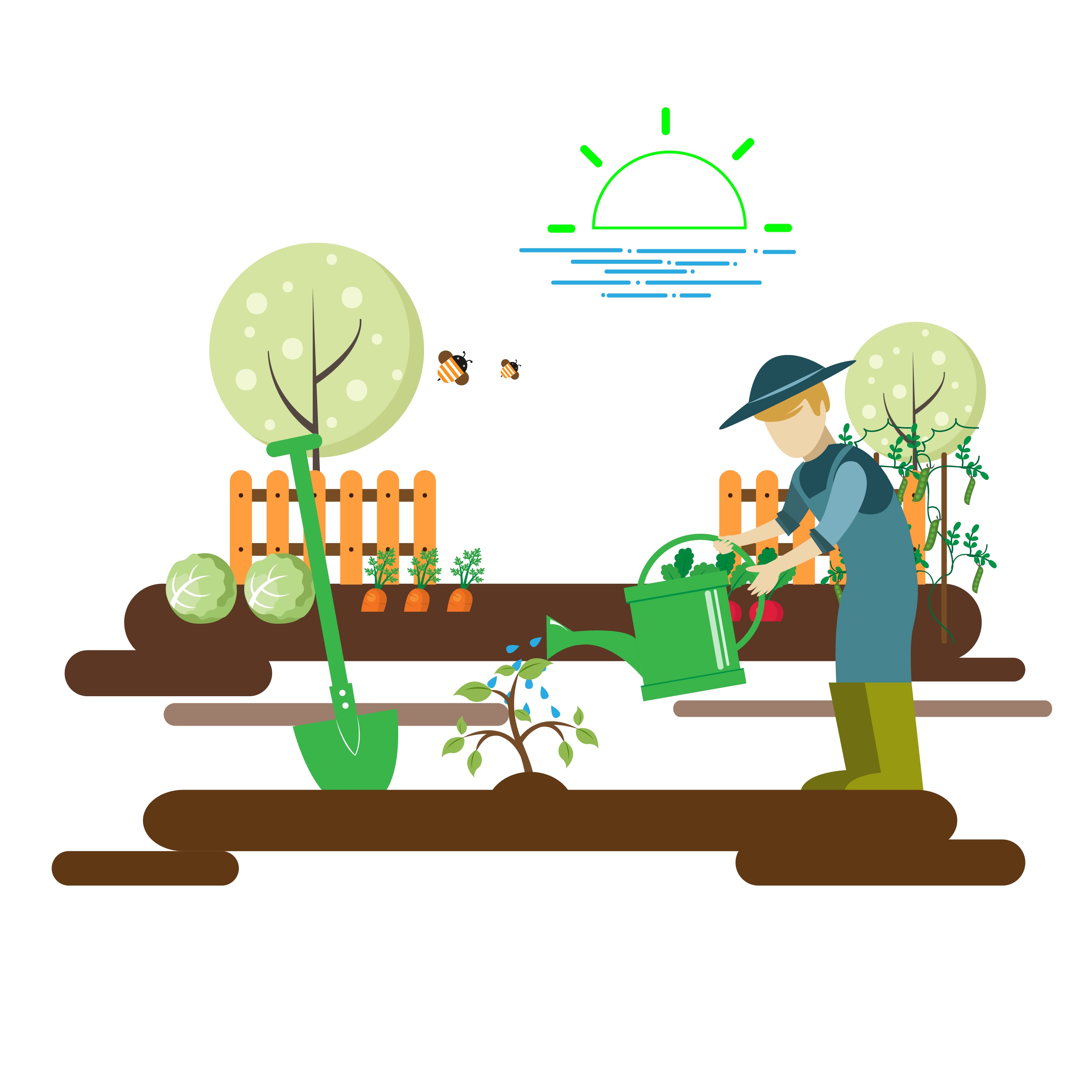 gardening work theme man growing tree sketch colorful design