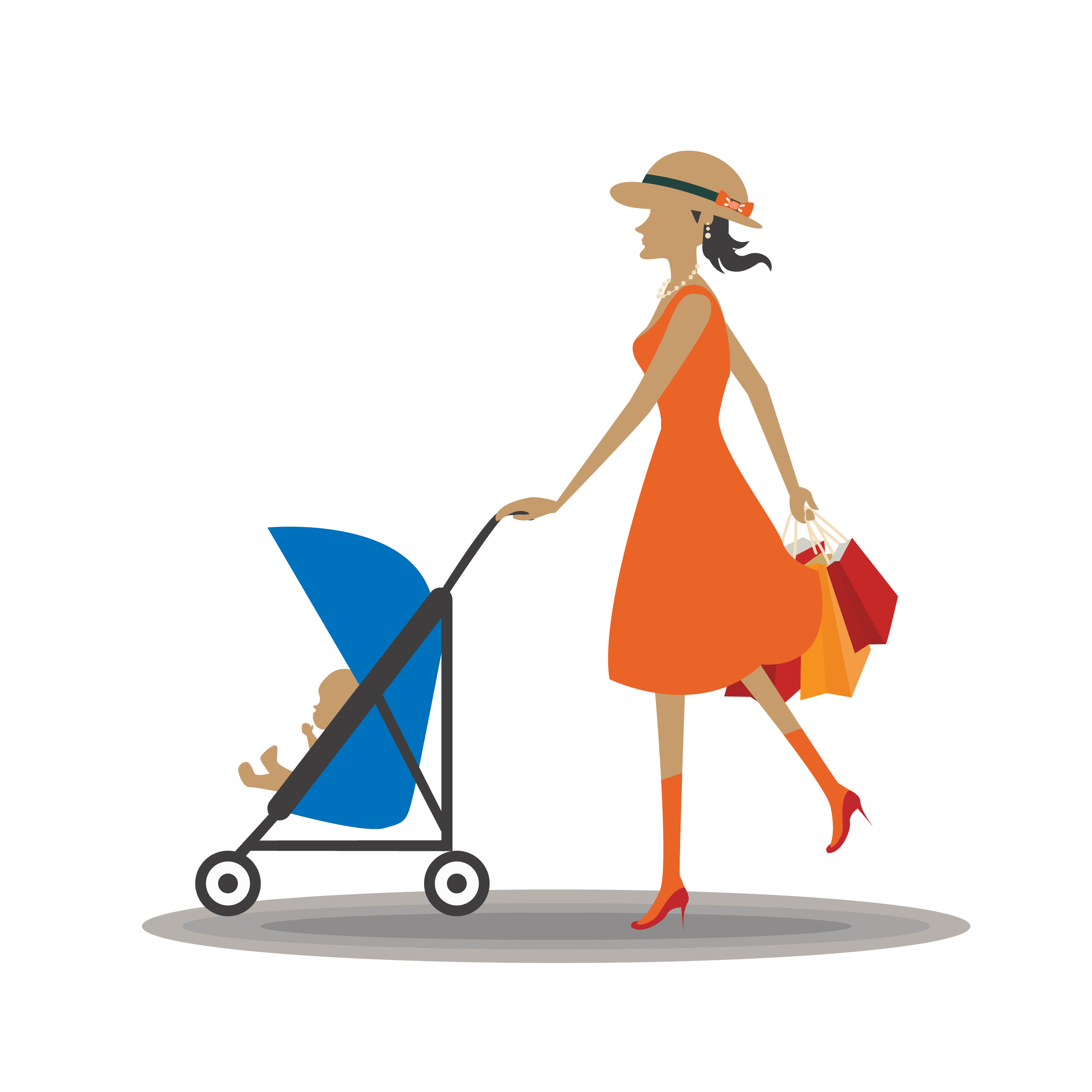 motherhood theme design woman and baby trolley decoration