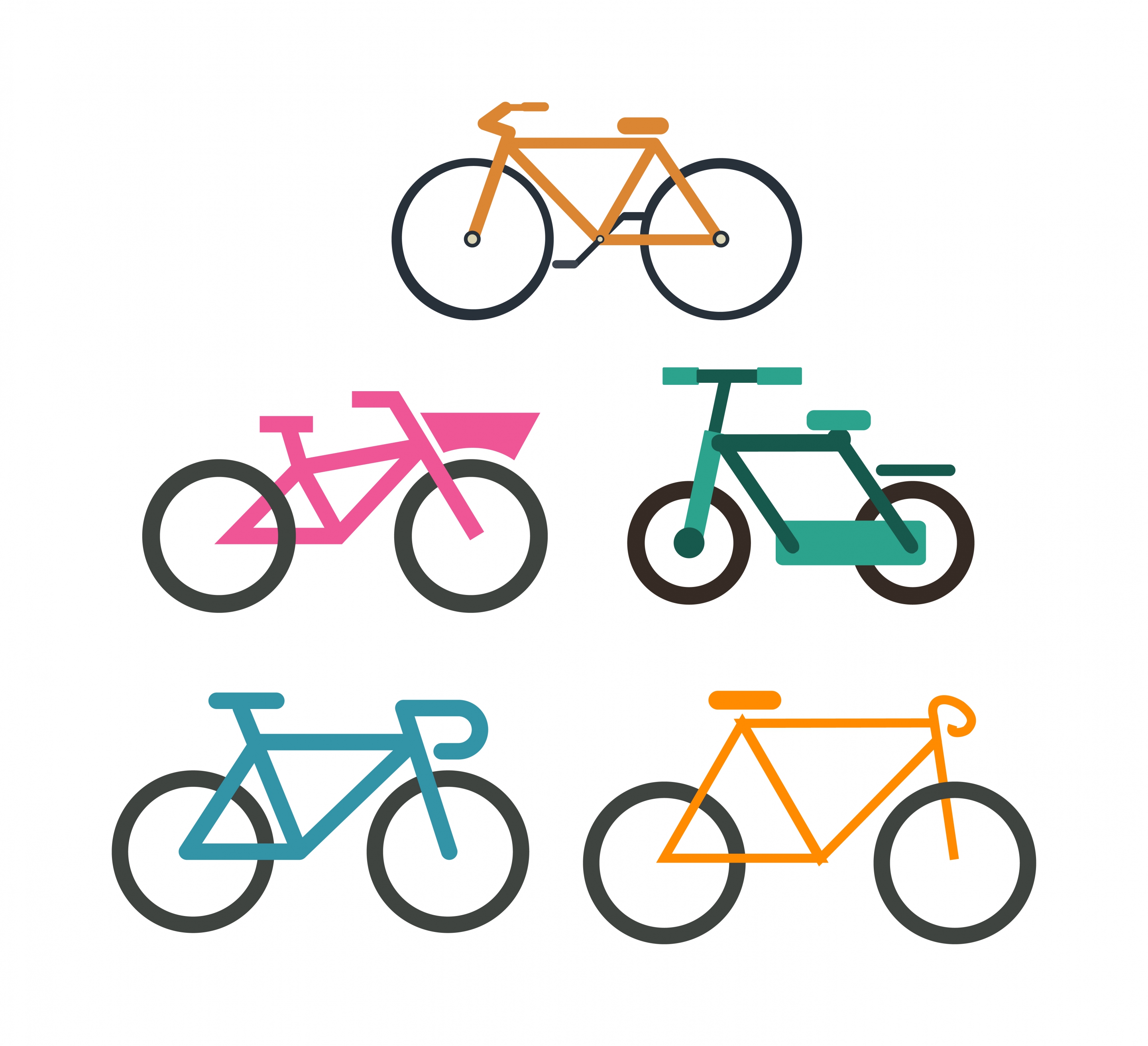 bicycles collection various types isolation on white background