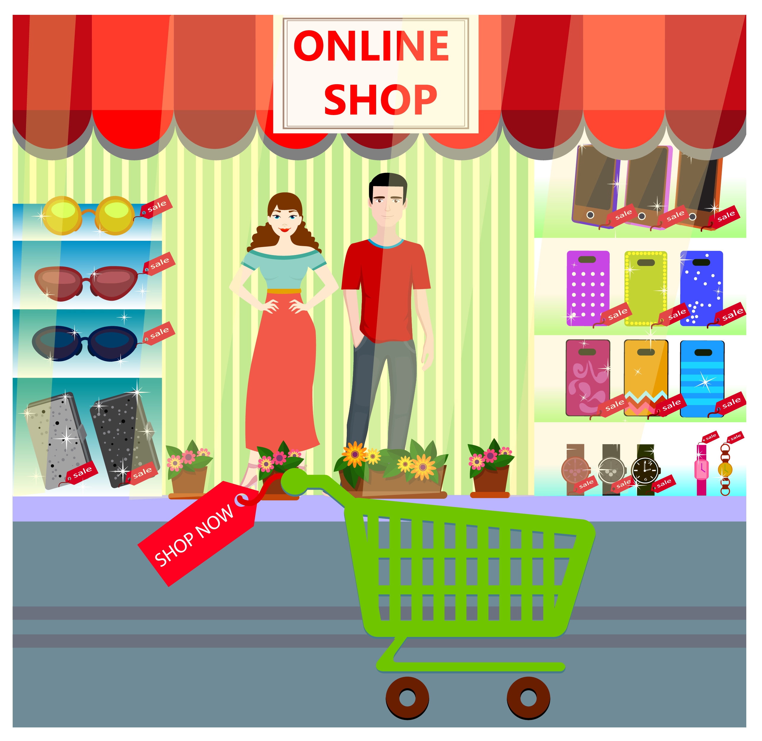 online shop concept design with store displaying goods