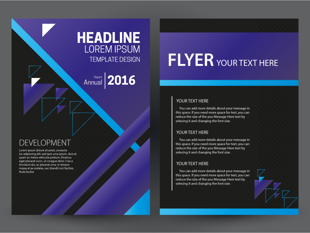 flyer template design with purple and black color