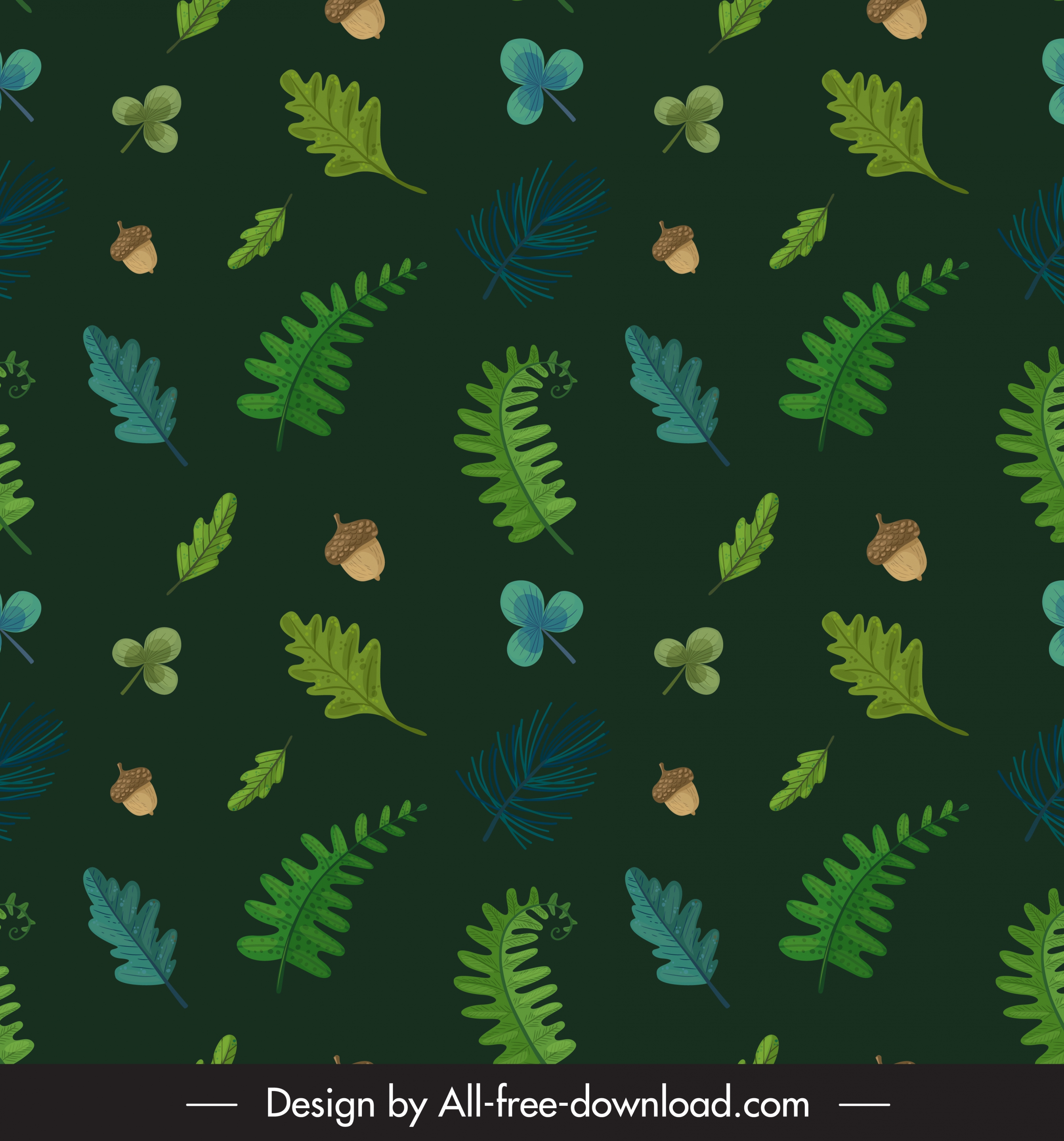 autumn pattern template dark green retro nature elements