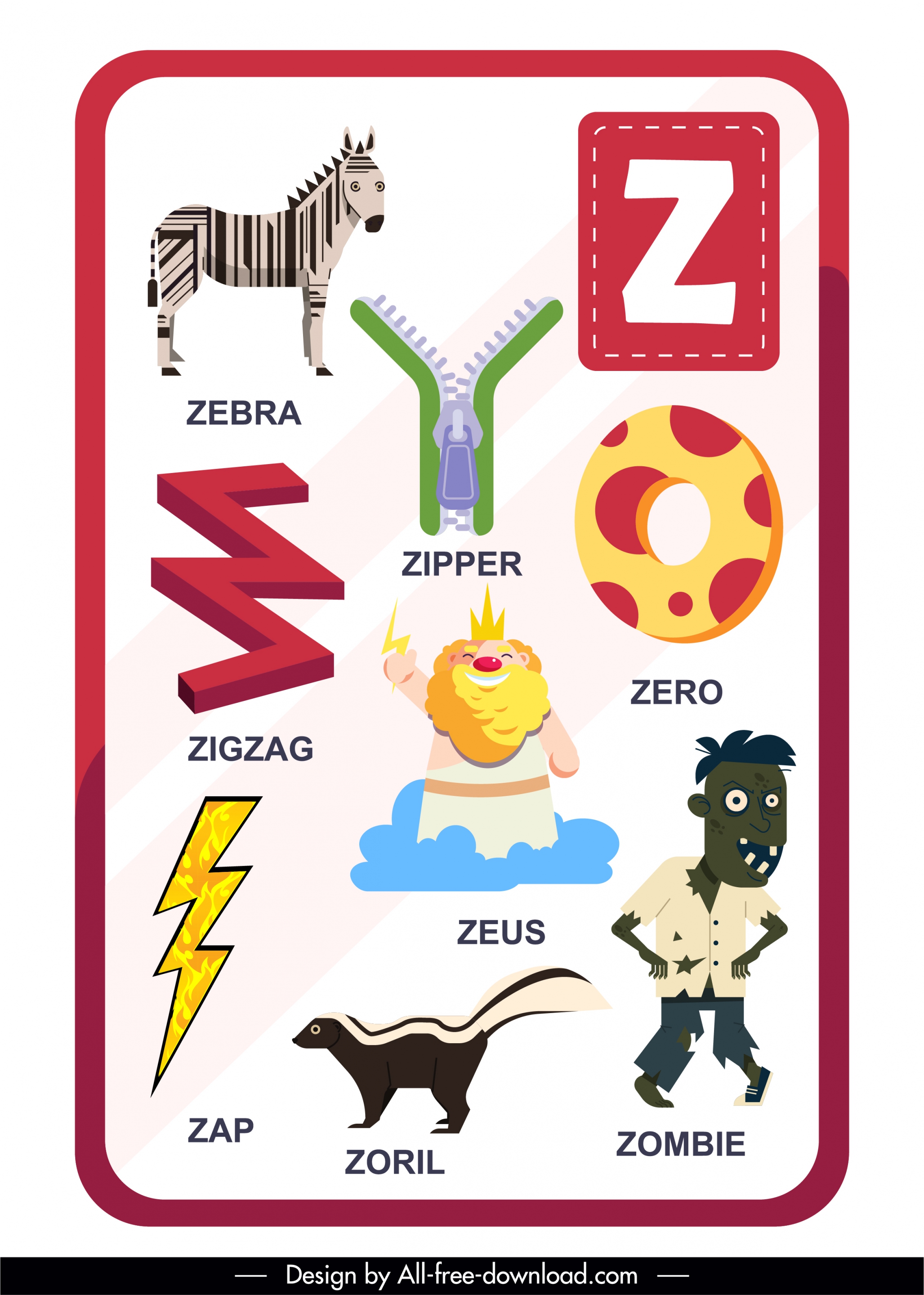 z alphabet education template colored symbols sketch