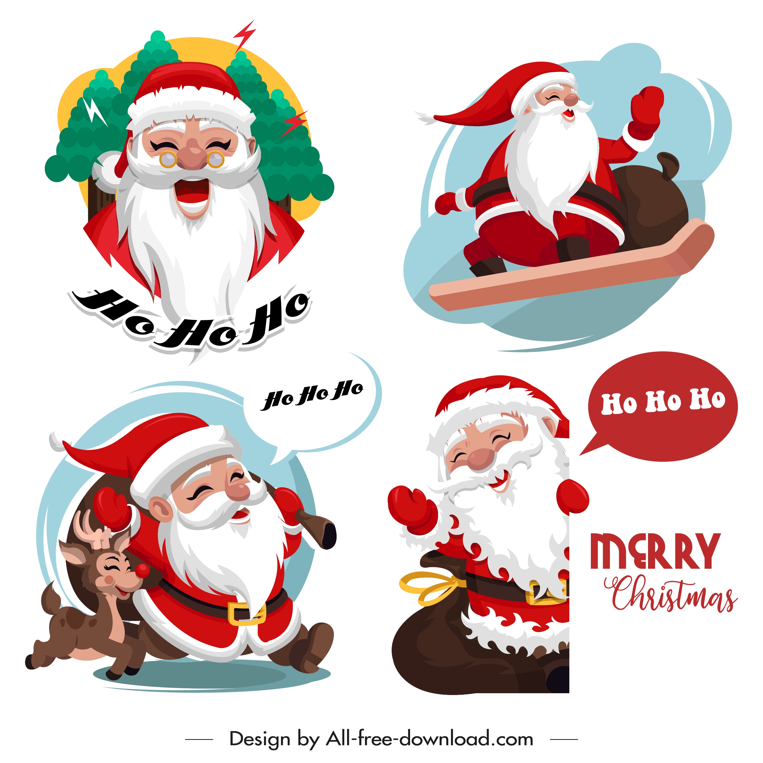 santa icons funny cartoon characters sketch