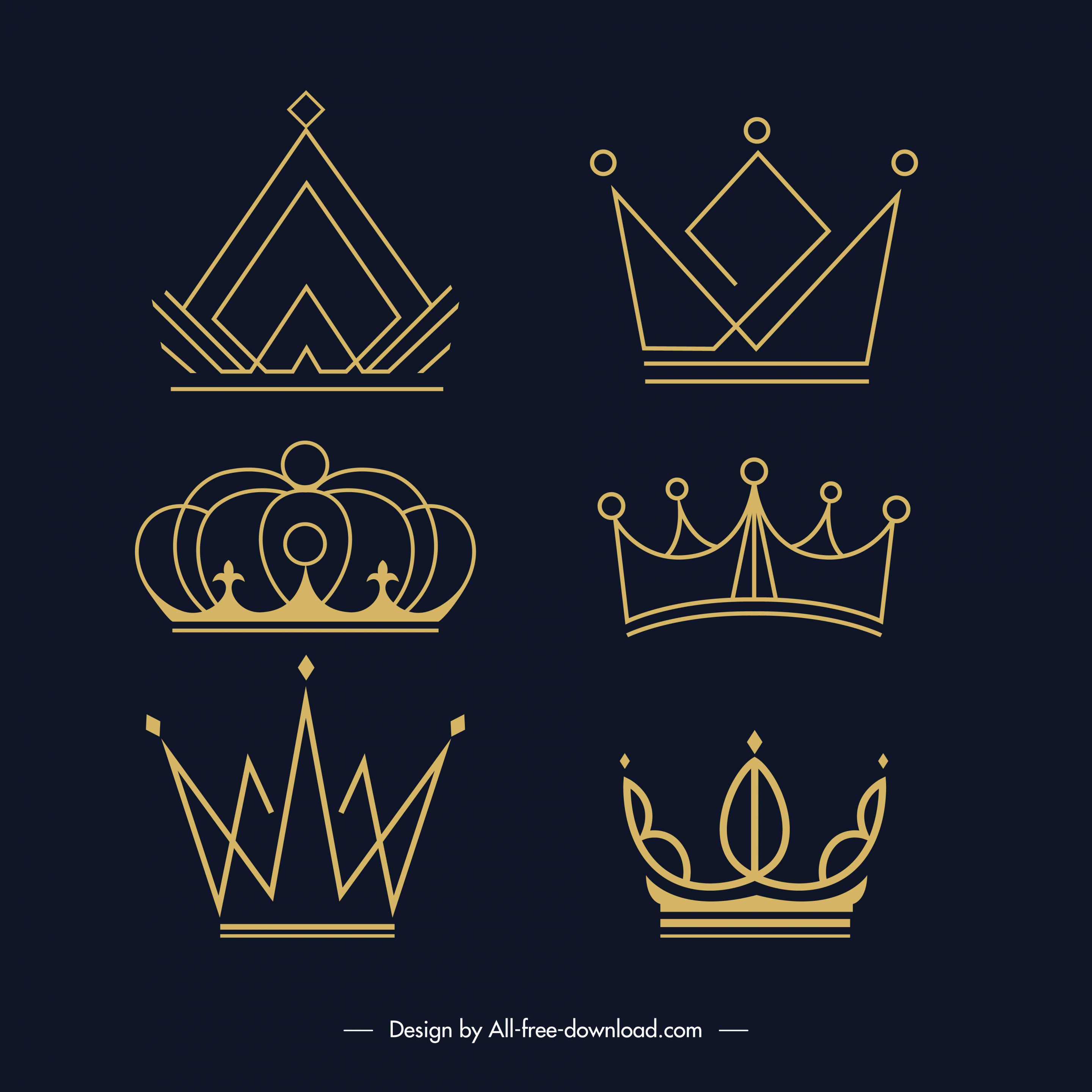 insignia corwn icons flat handdrawn symmetric sketch