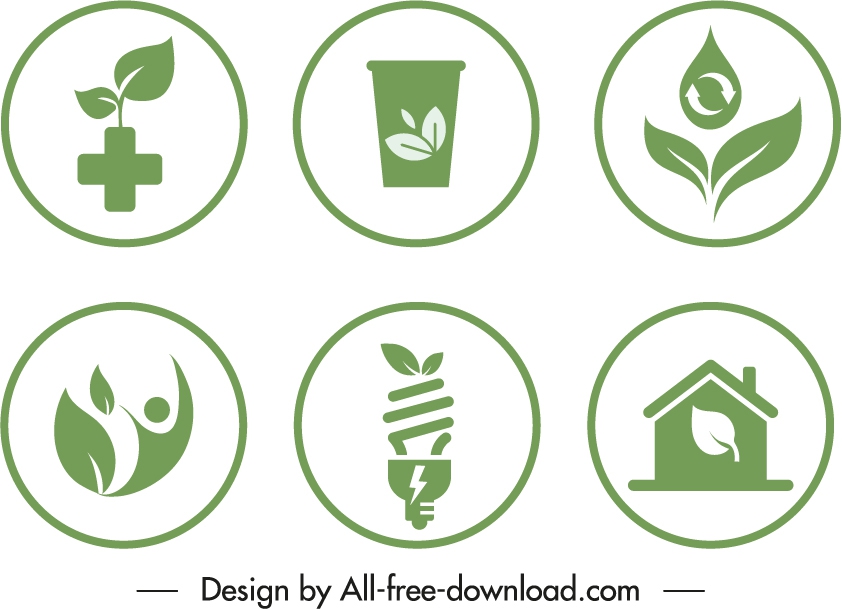 eco sign templates green flat symbols circle isolation