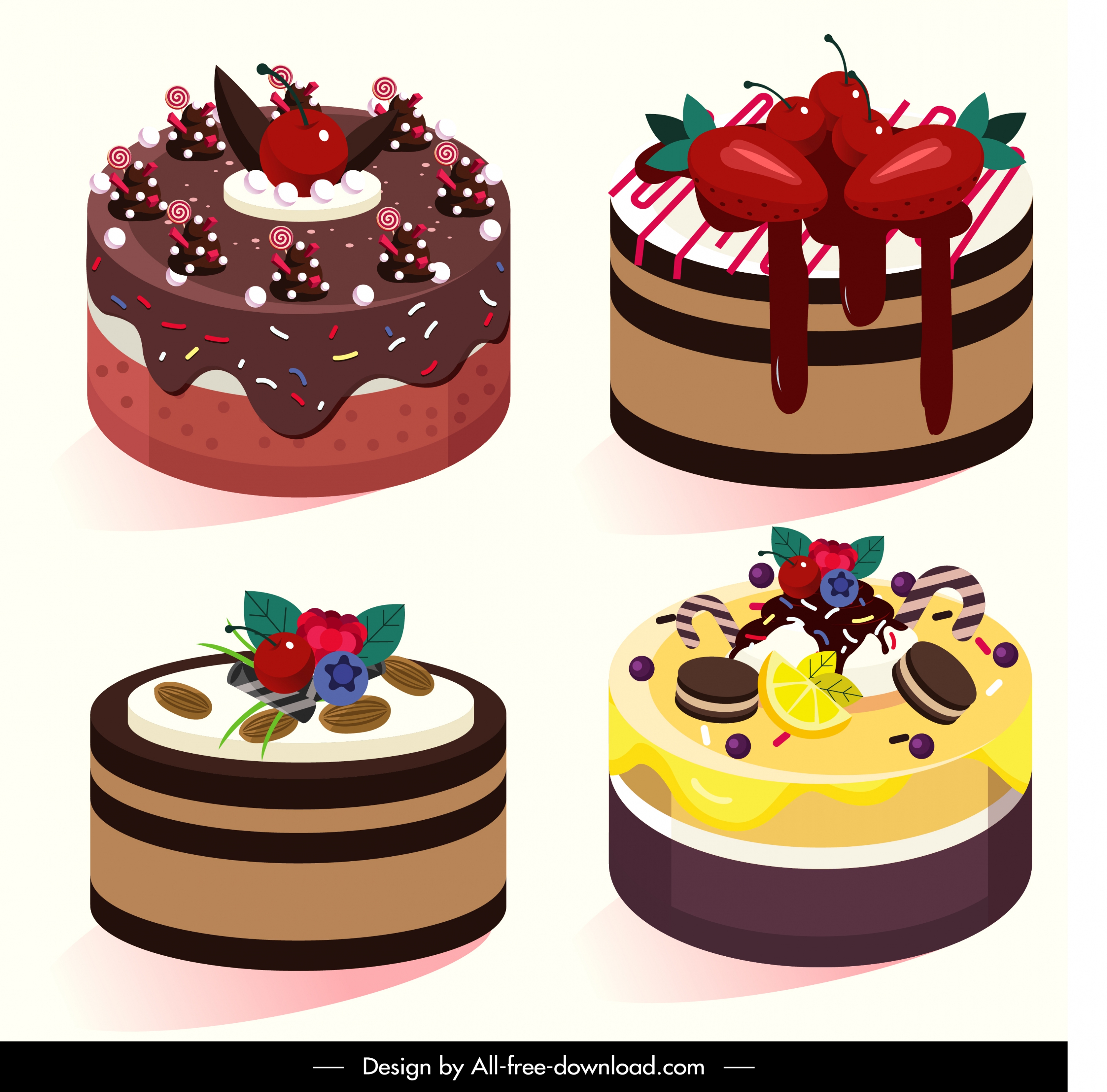 cream cake icons delicious fruity decor