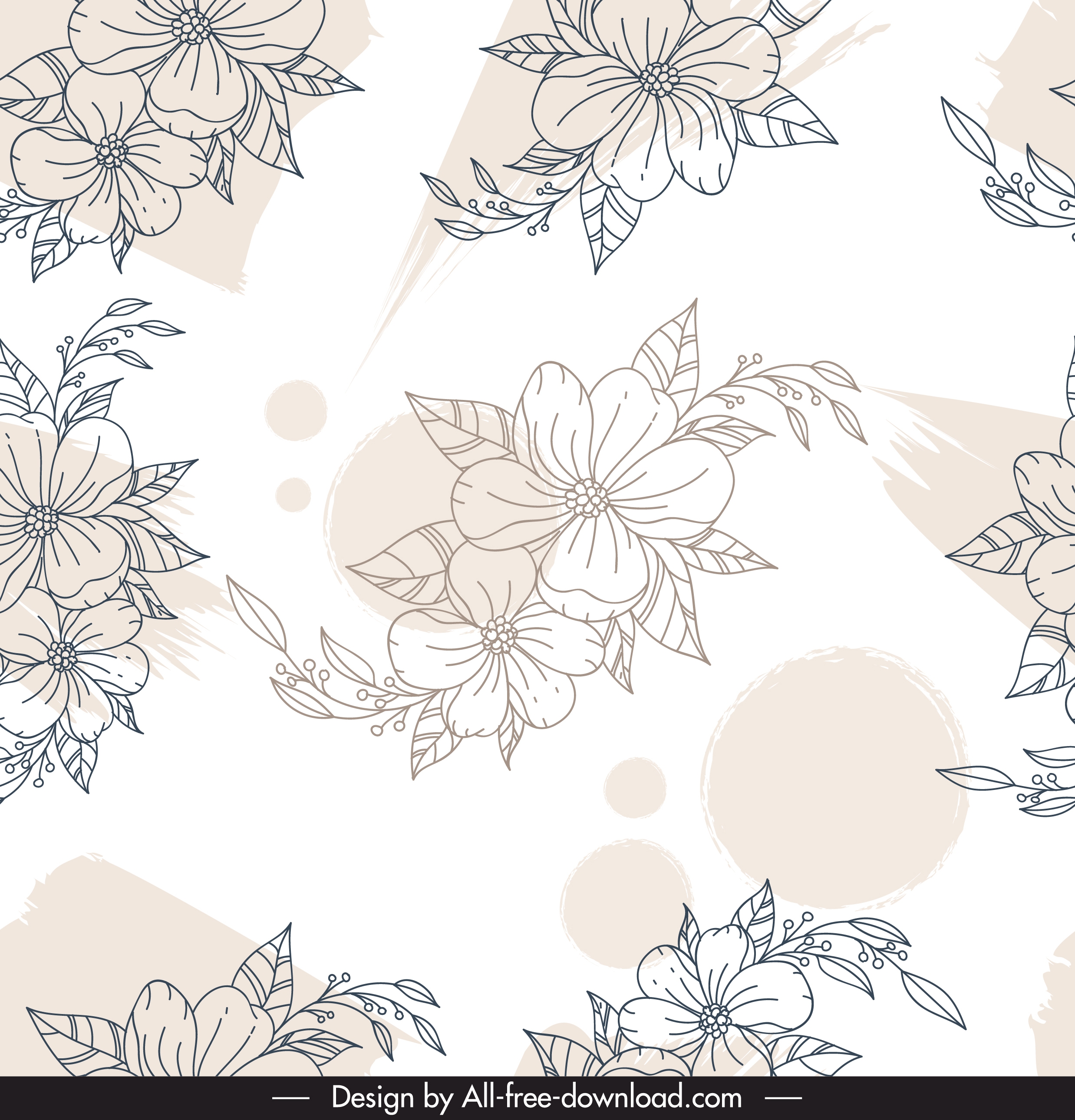 flora pattern template black white handdrawn sketch