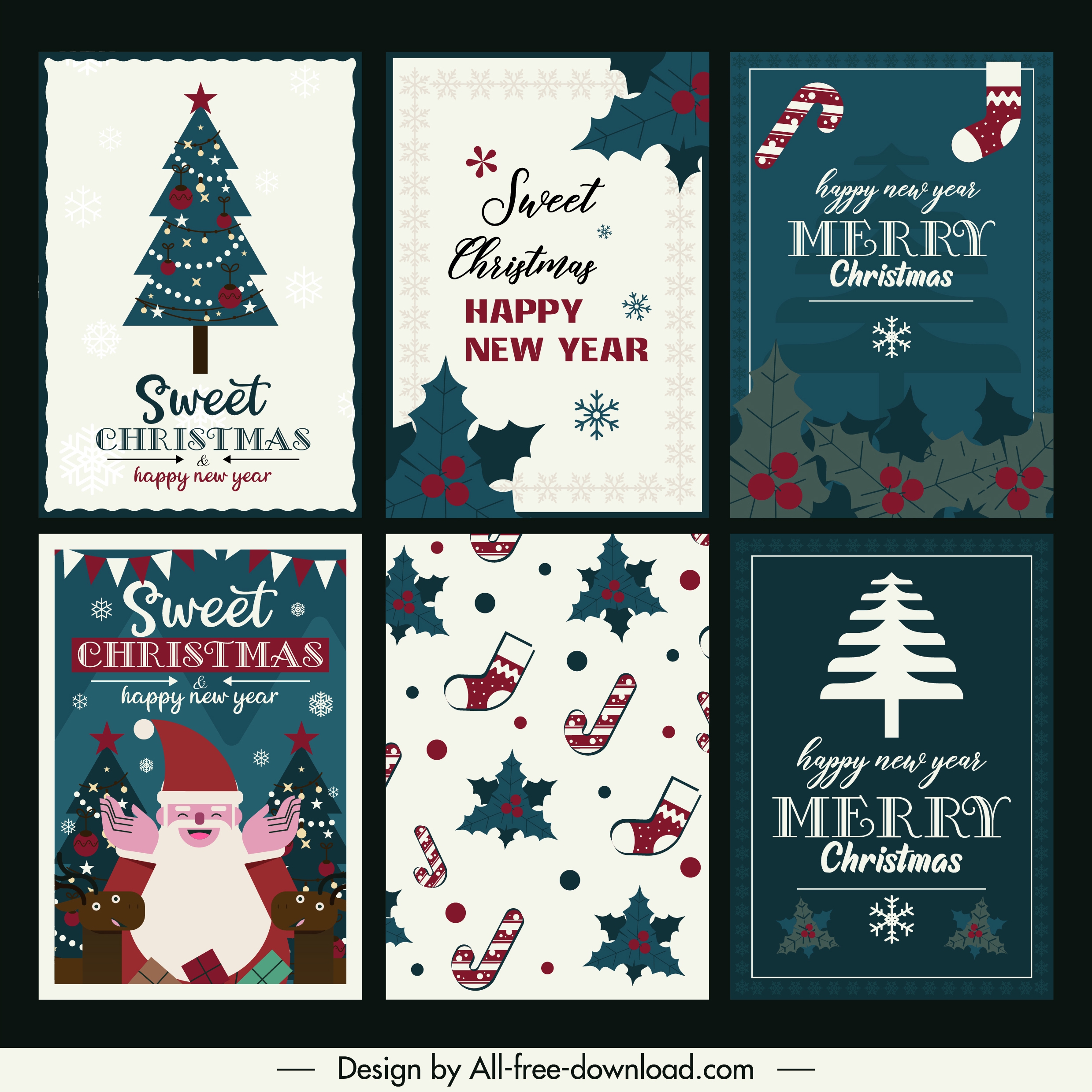 christmas card templates classical flat symbols decor