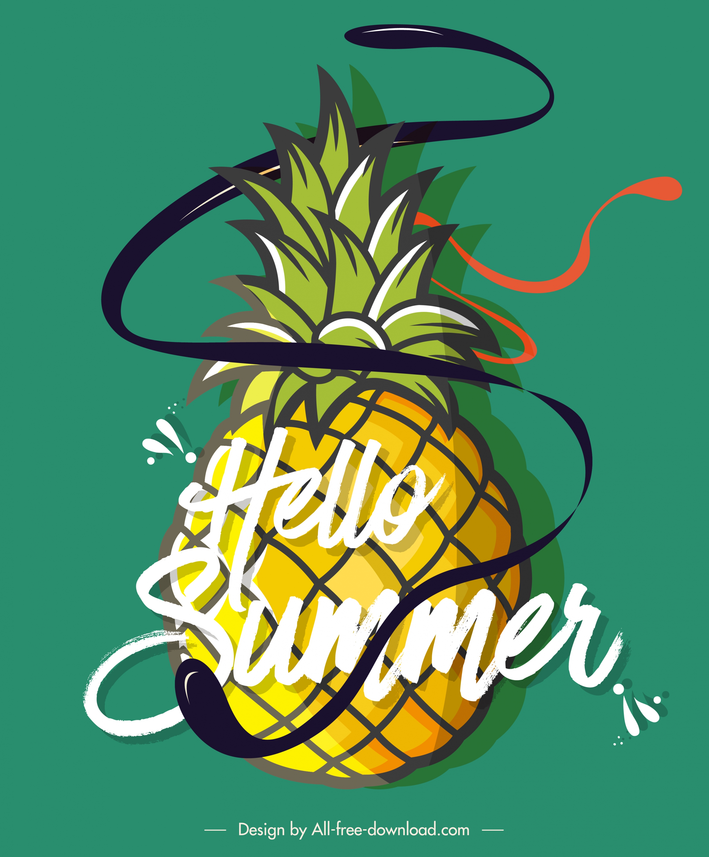 summer banner pineapple icon sketch dynamic decor