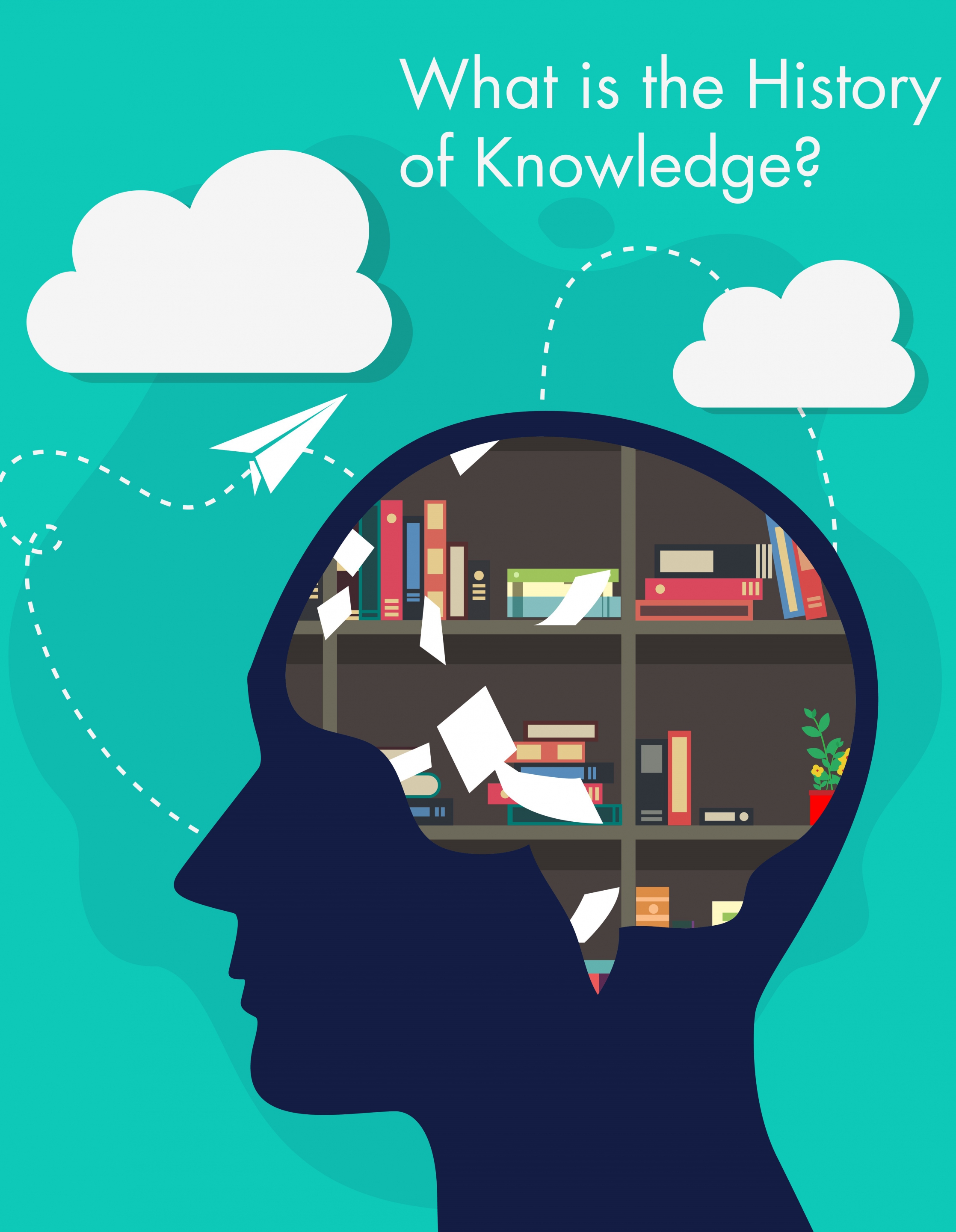 knowledge concept banner head silhouette brain bookshelf icons