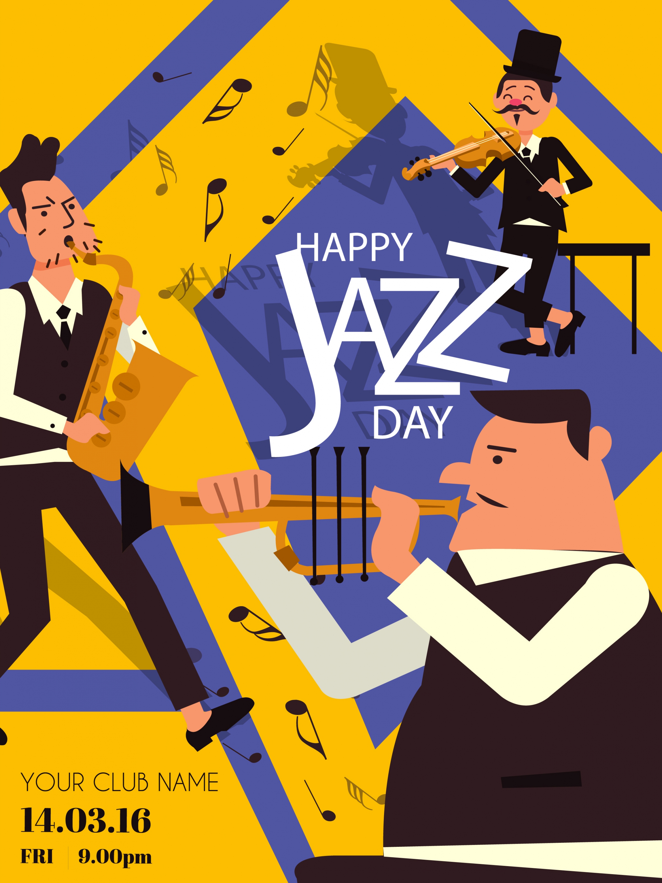 jazz festival banner male band instruments icons decor