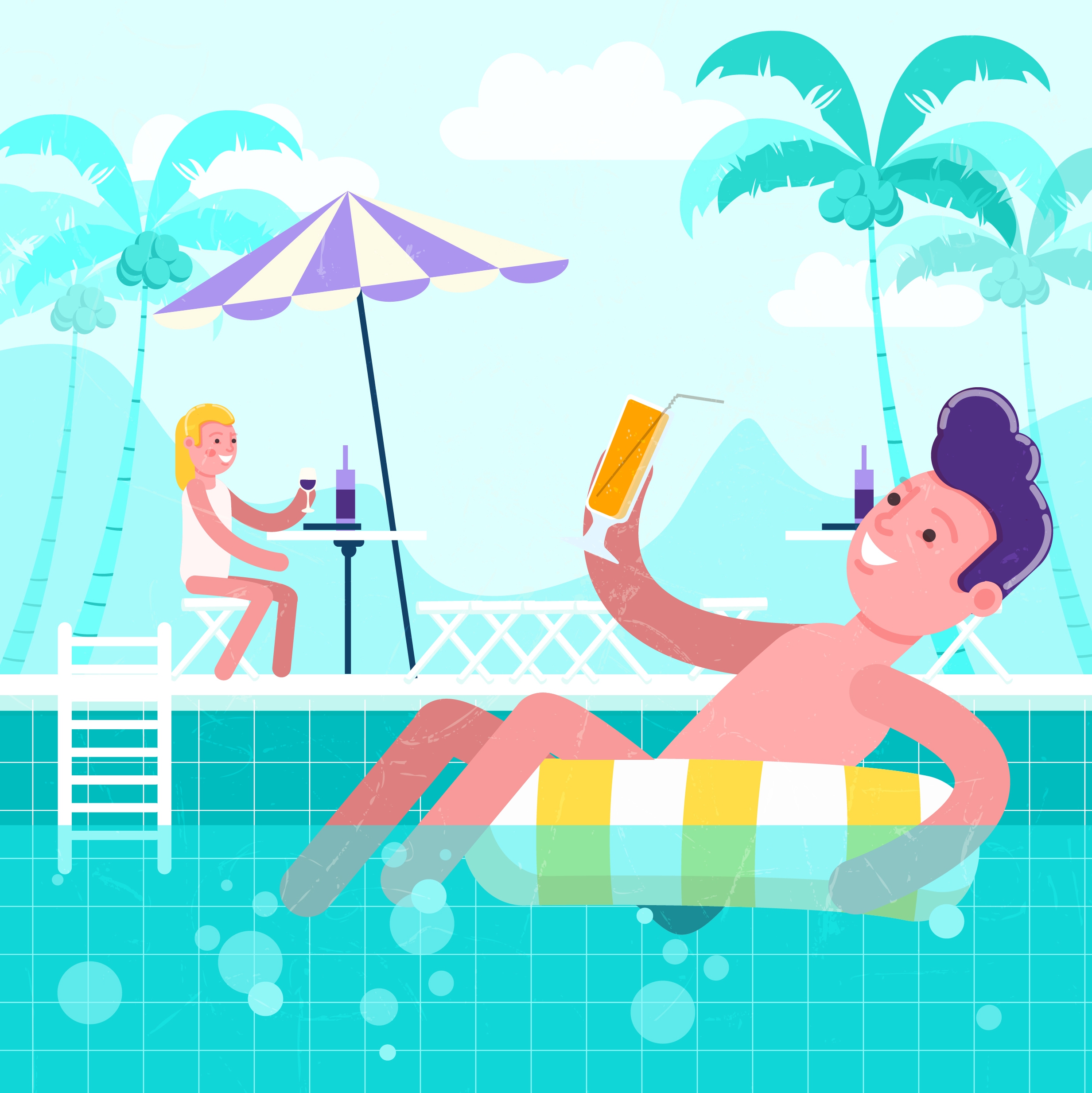 summer time background relaxed people swimming pool icons