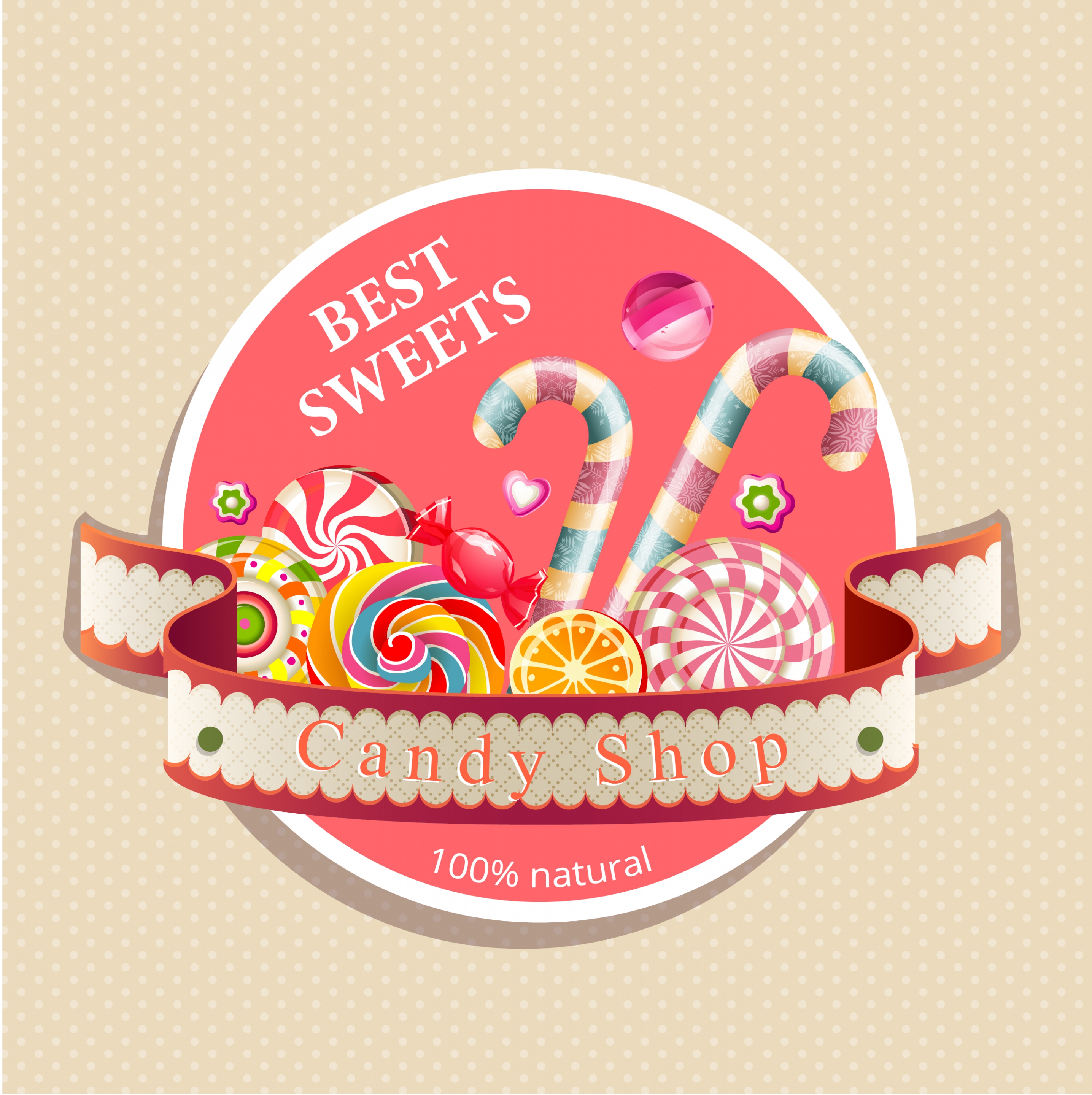 candy shop logotype multicolored 3d design ribbon decor