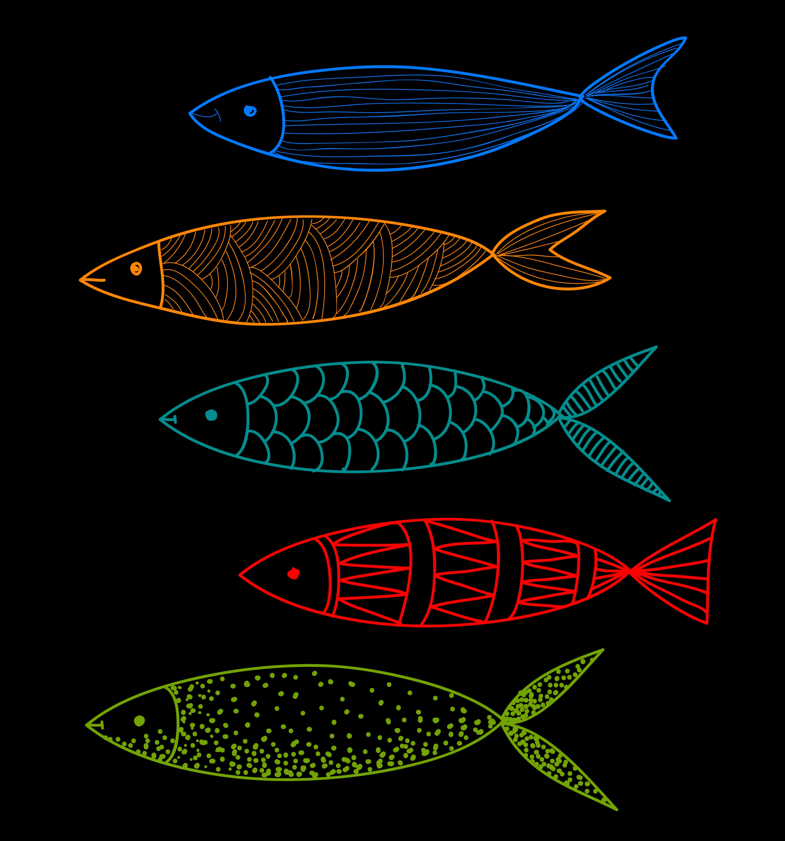 fish drawing dark colorful flat sketch