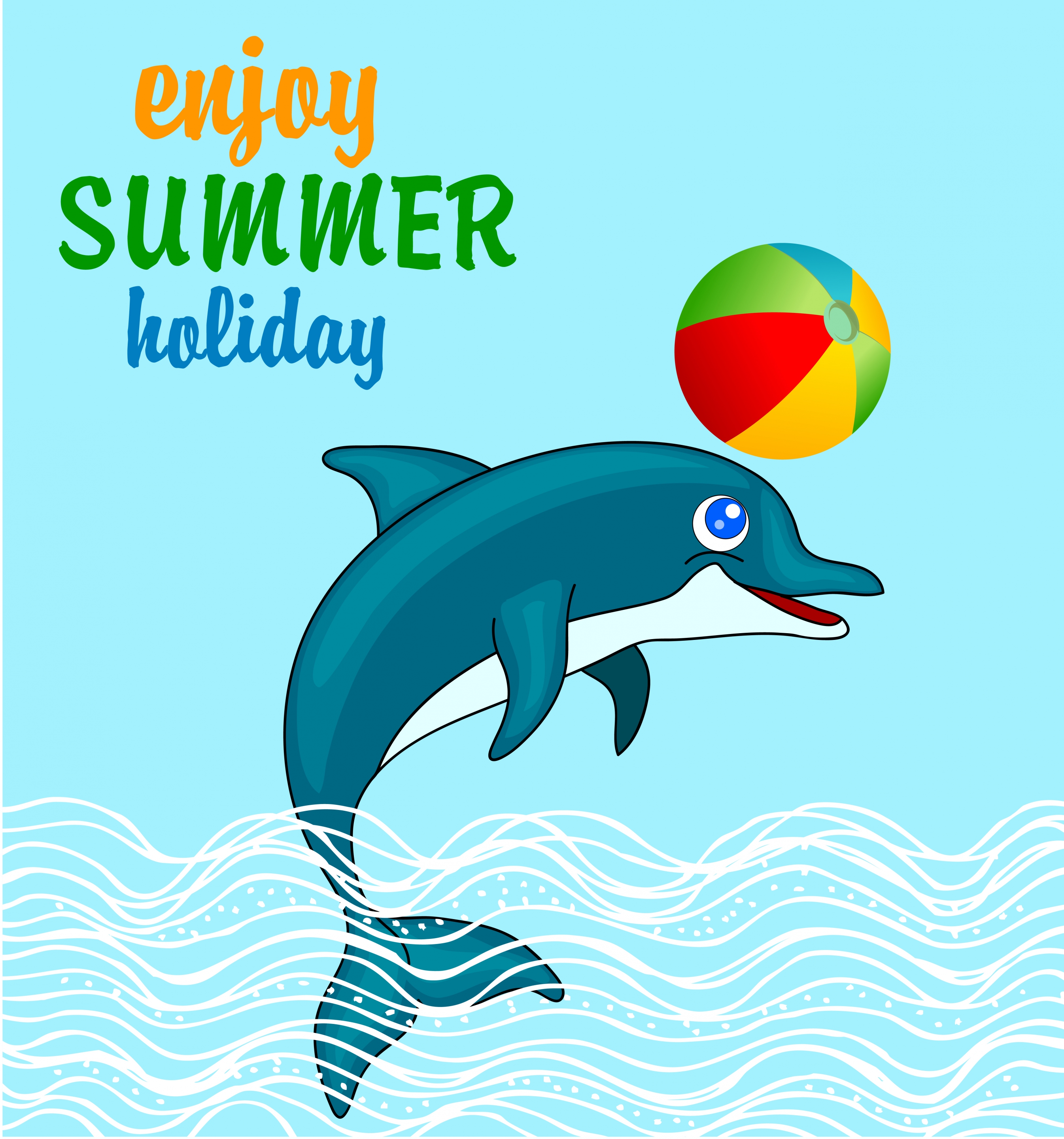 summer holiday banner joyful dolphin icon colored cartoon