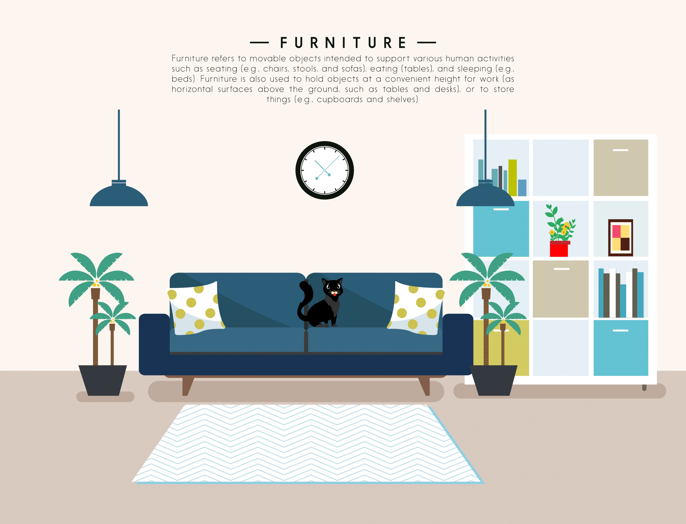 furniture advertising living room layout colored cartoon