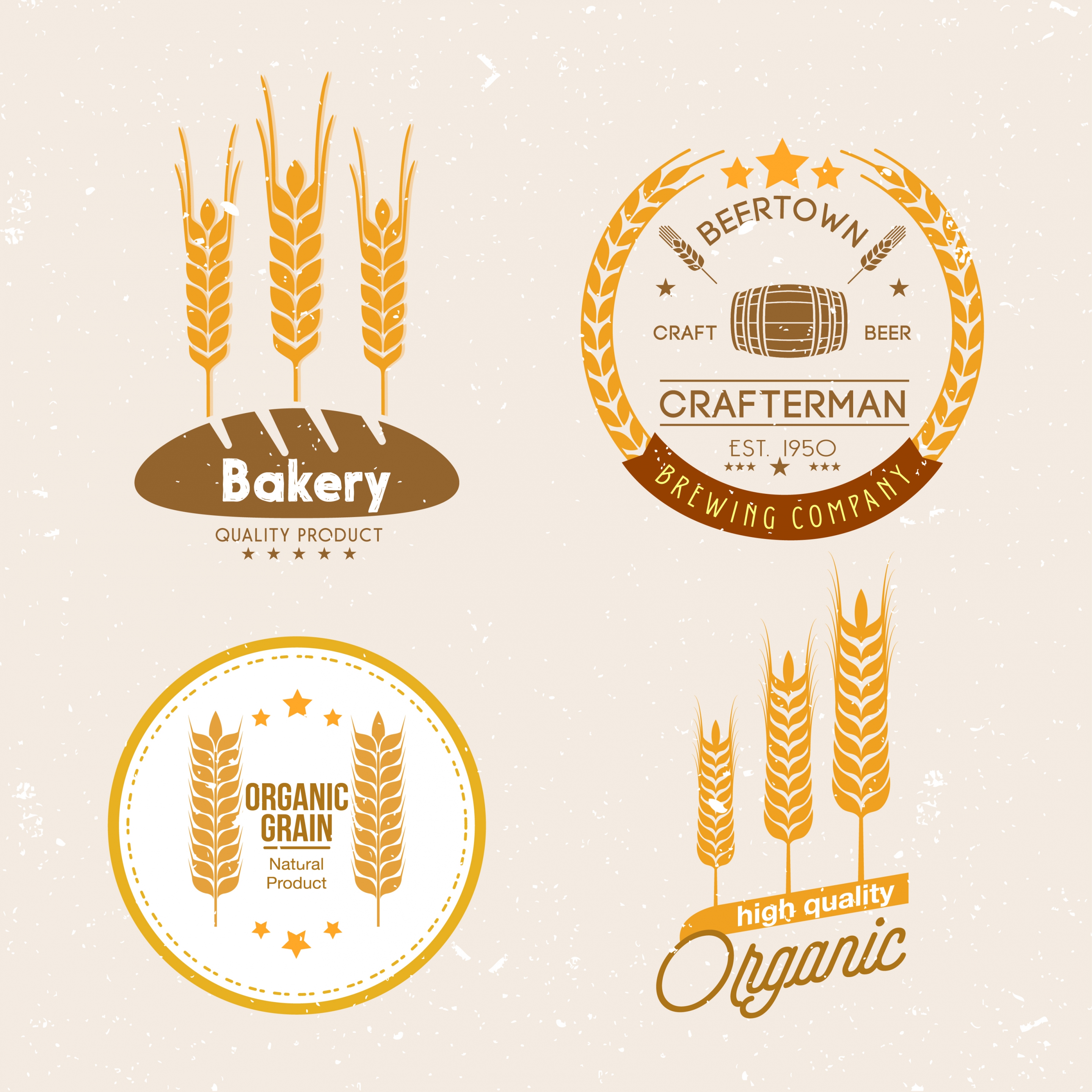 logo design yellow barley flowers icons retro design