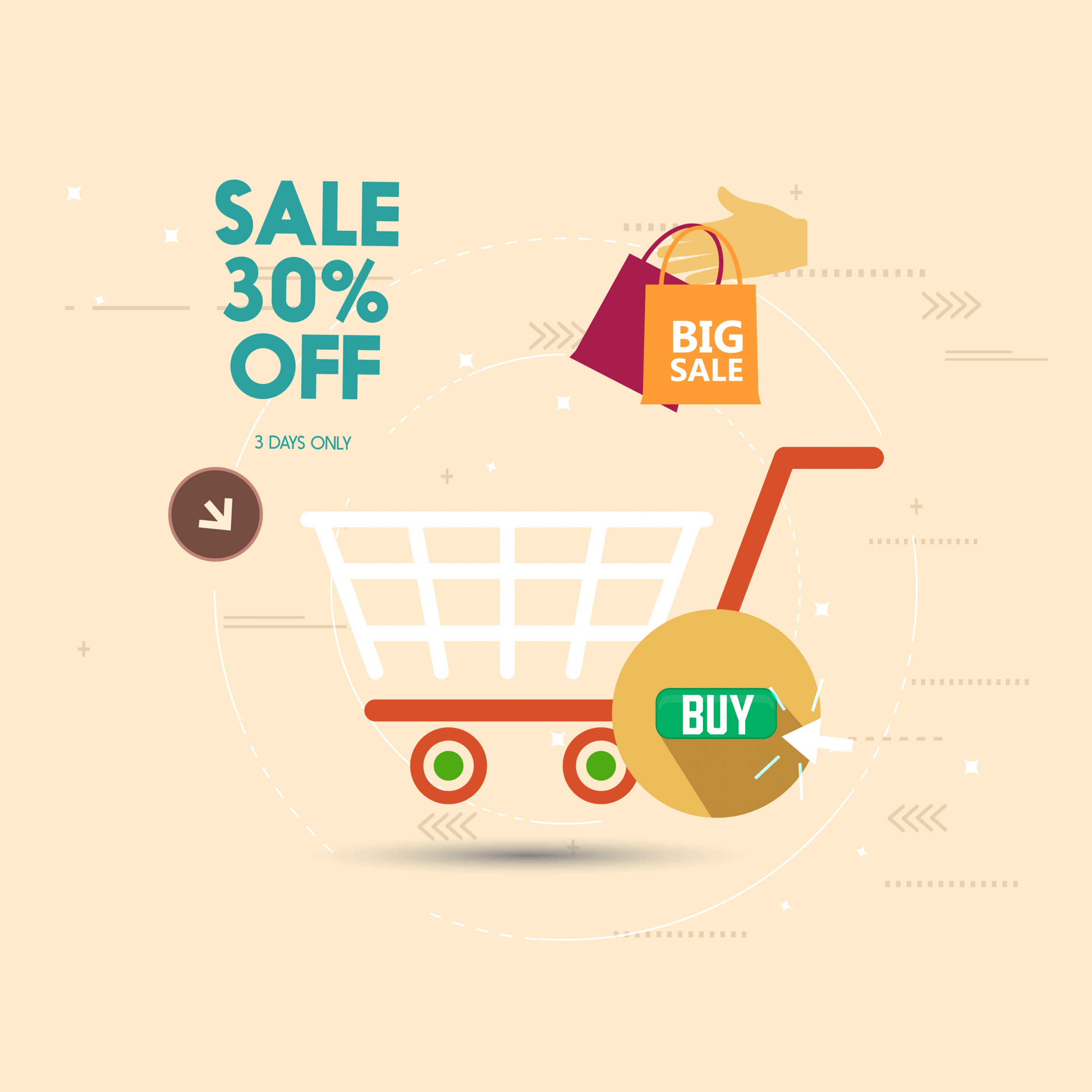 big sale banner cart bag icons flat design