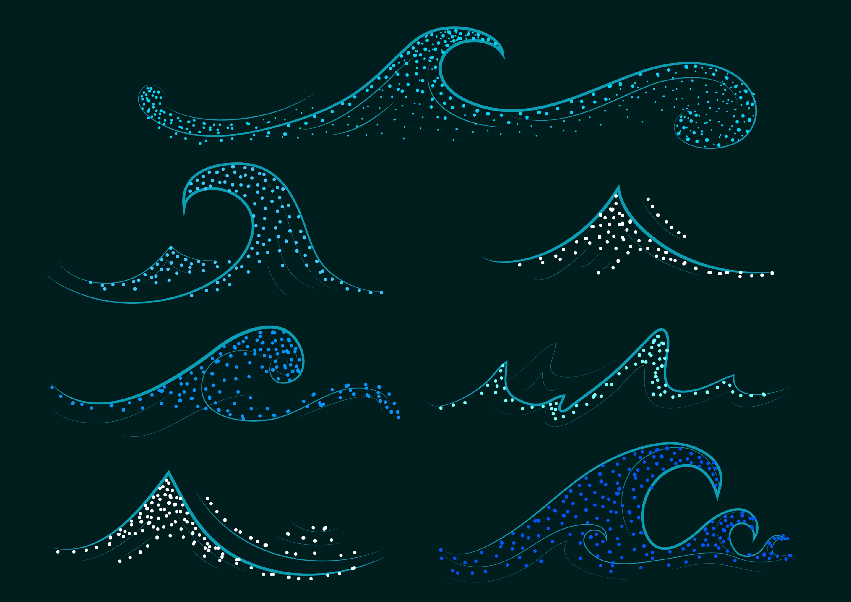 wave icons collection various curved shapes dark spots