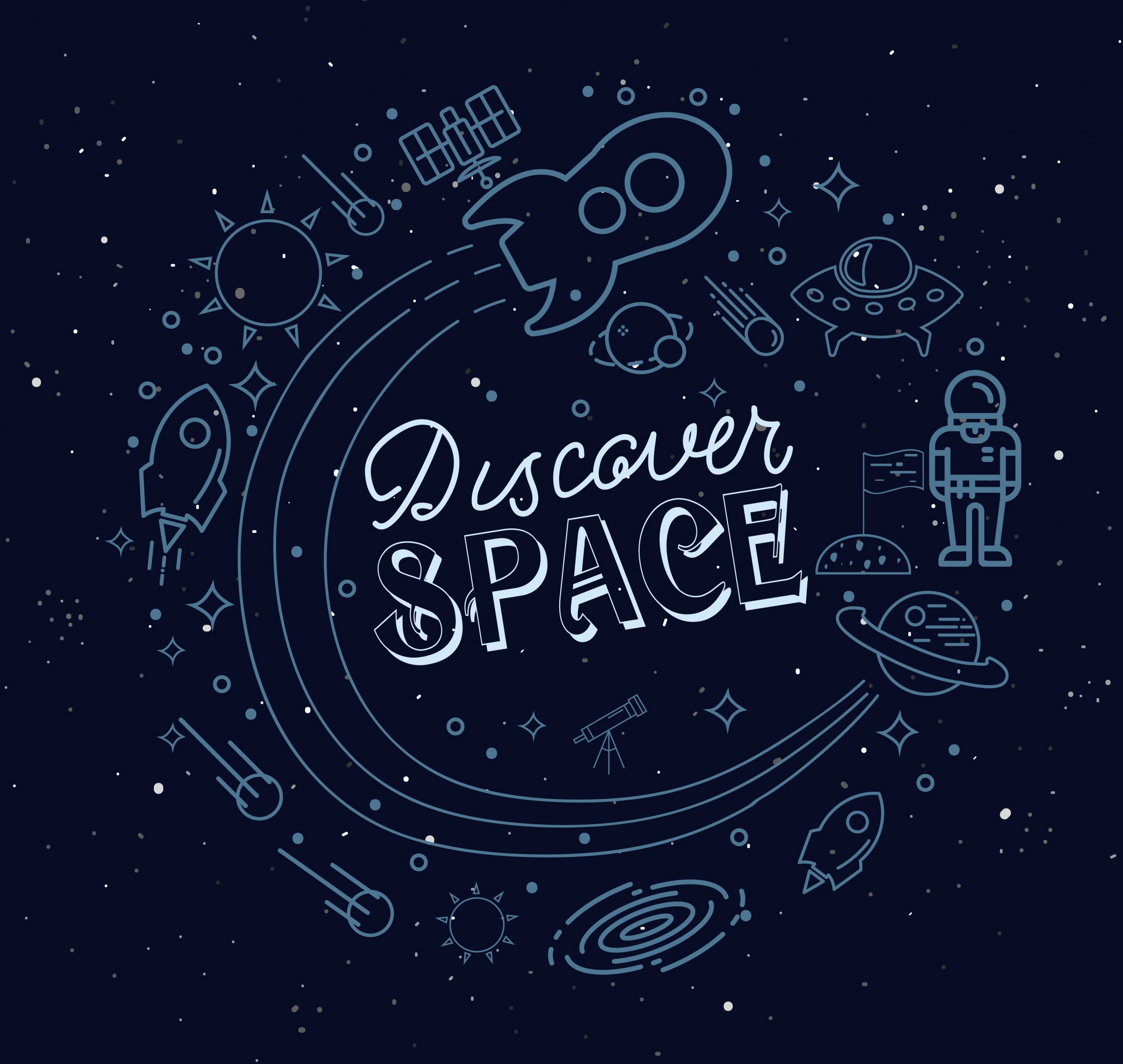 space design elements flat hand drawn sketch