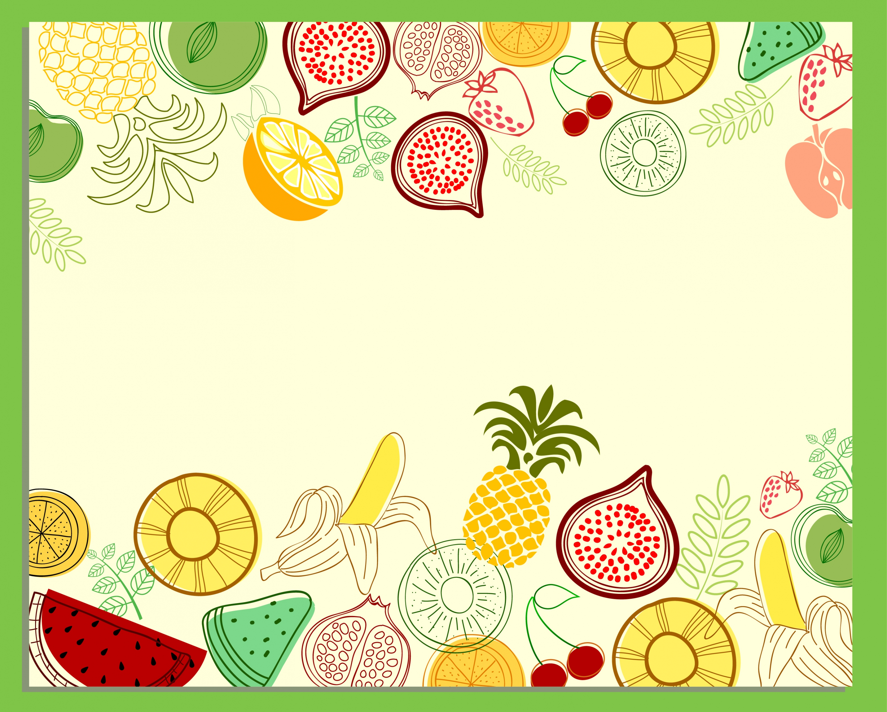 various fruits background colored hand drawn draft