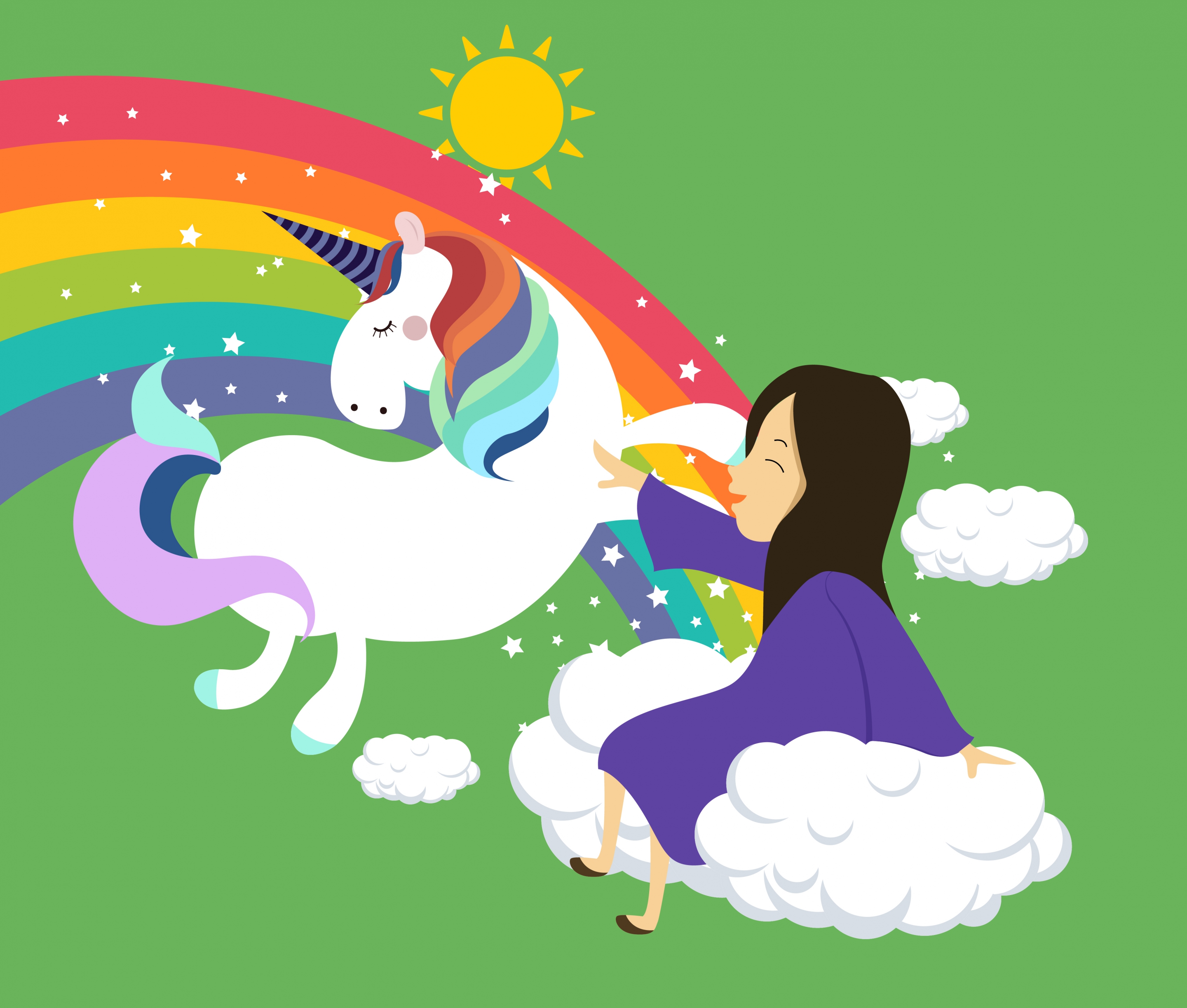 legendary background flying horse small girl rainbow icons