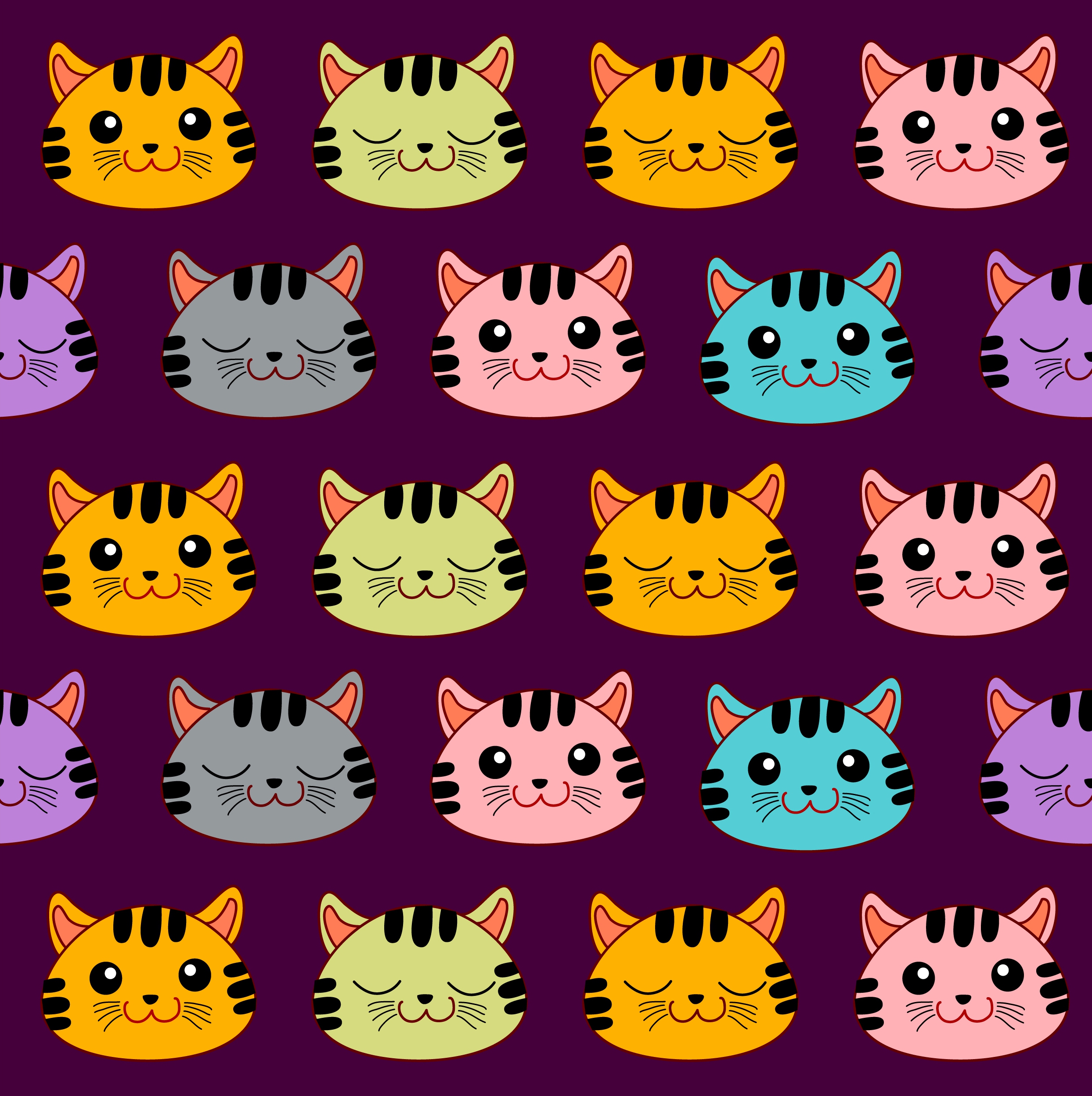 cat heads background colorful repeating decoration