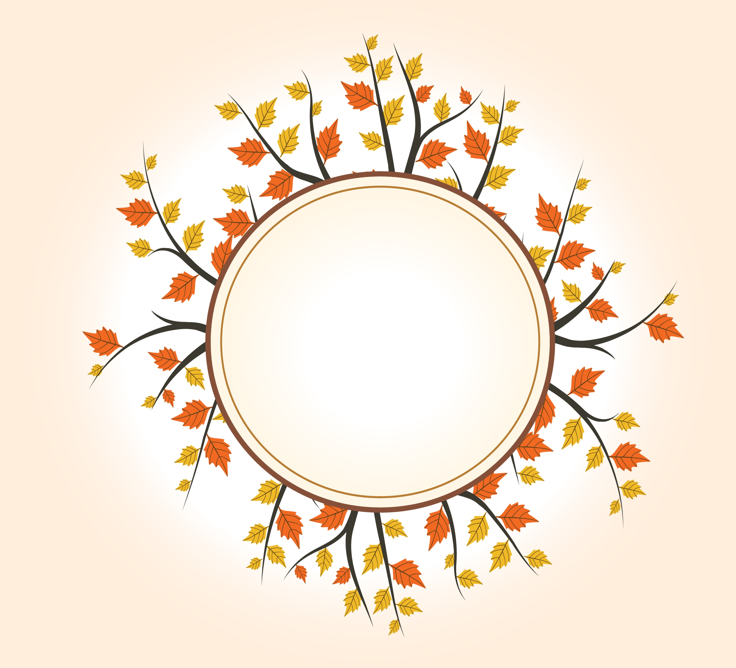 blank round frame yellow autumn leaves decoration