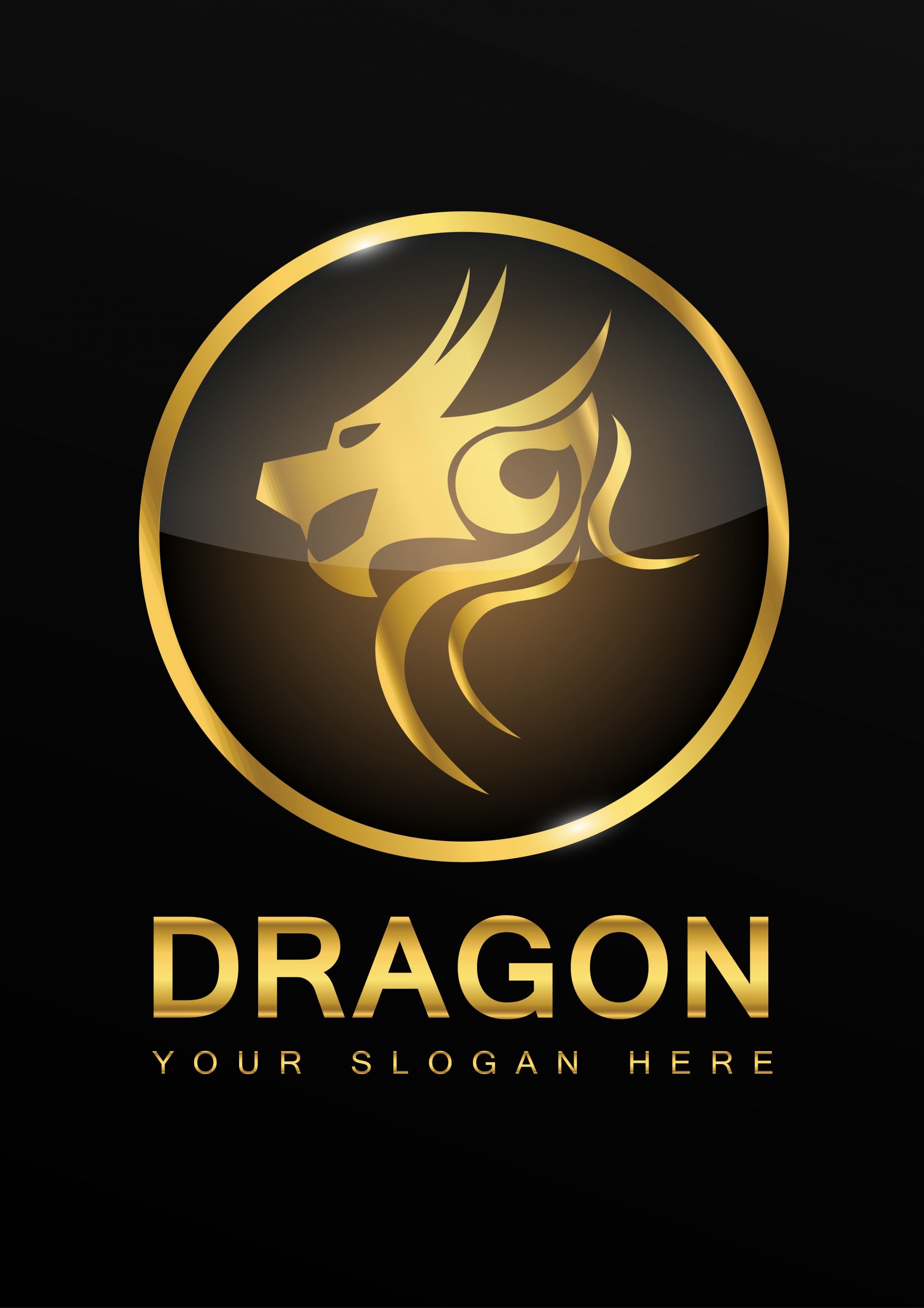 dragon logotype yellow shiny decoration circle design